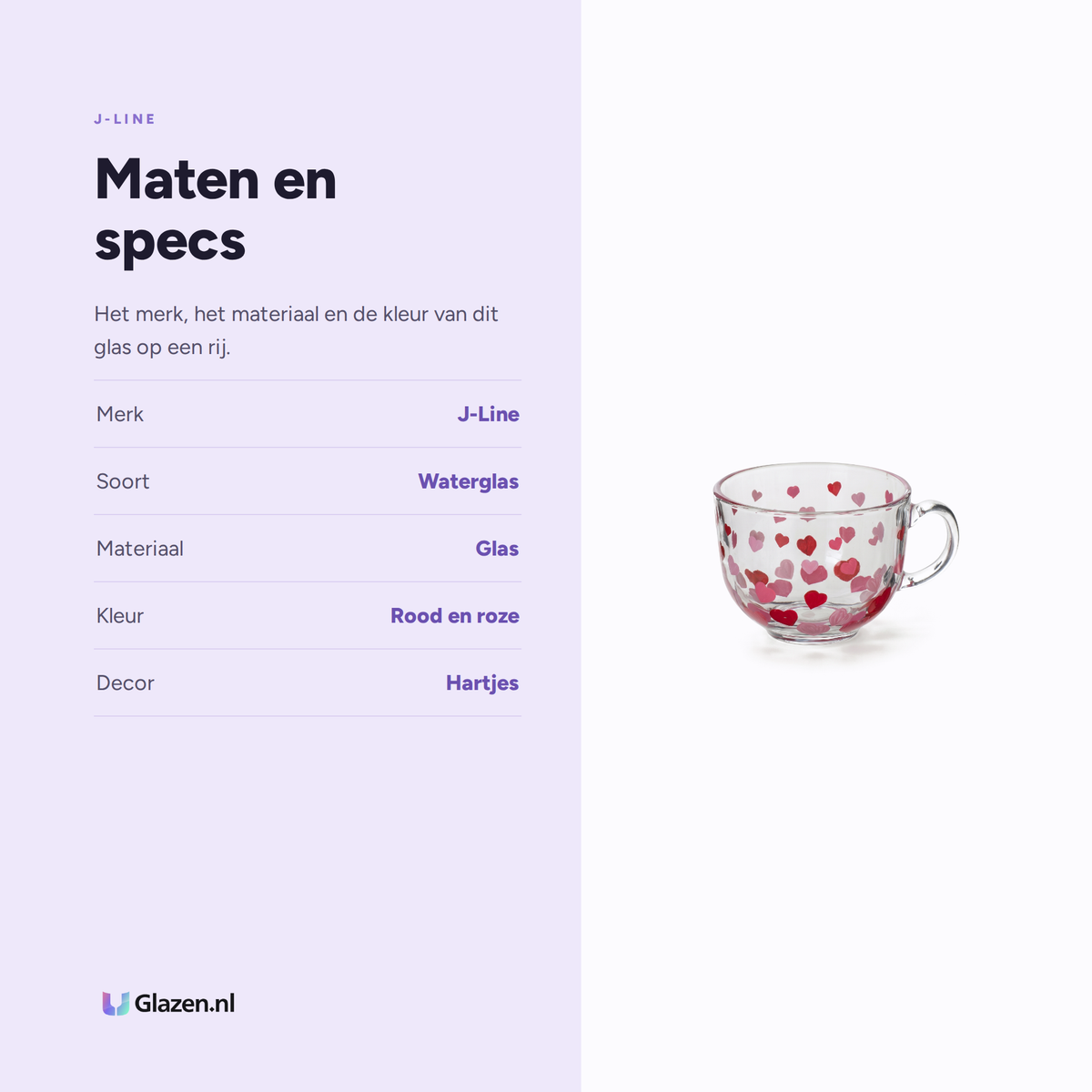 Maten en specs van J-Line Waterglas Hart Rood en Roze