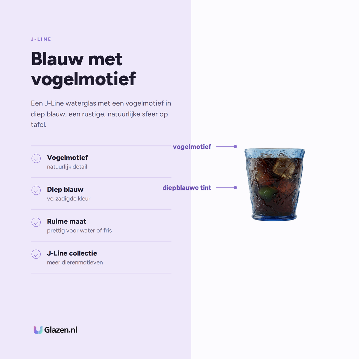 Eigenschappen van J-Line Waterglas Vogels Blauw