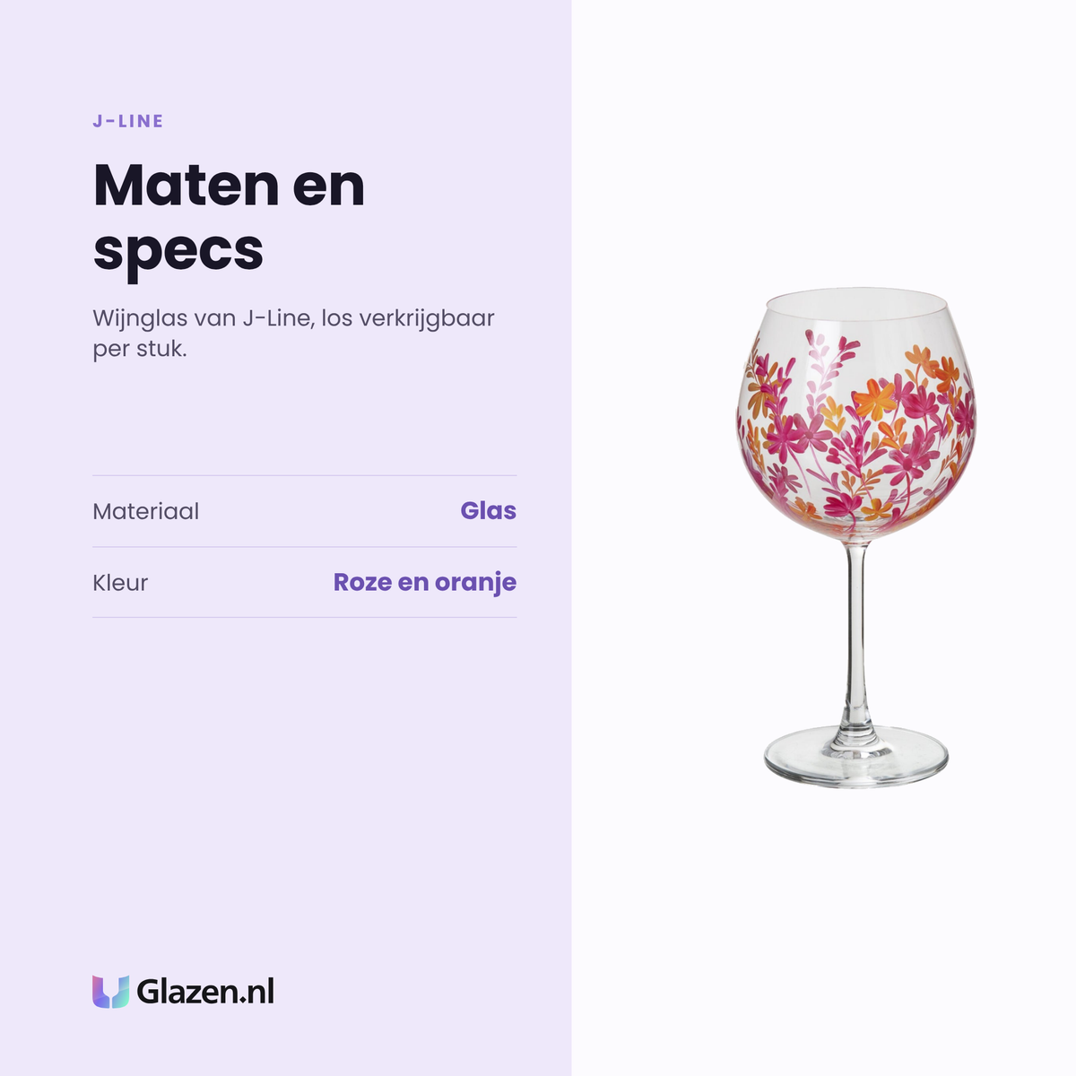 J-Line wijnglas specificaties: glas, kleur roze en oranje