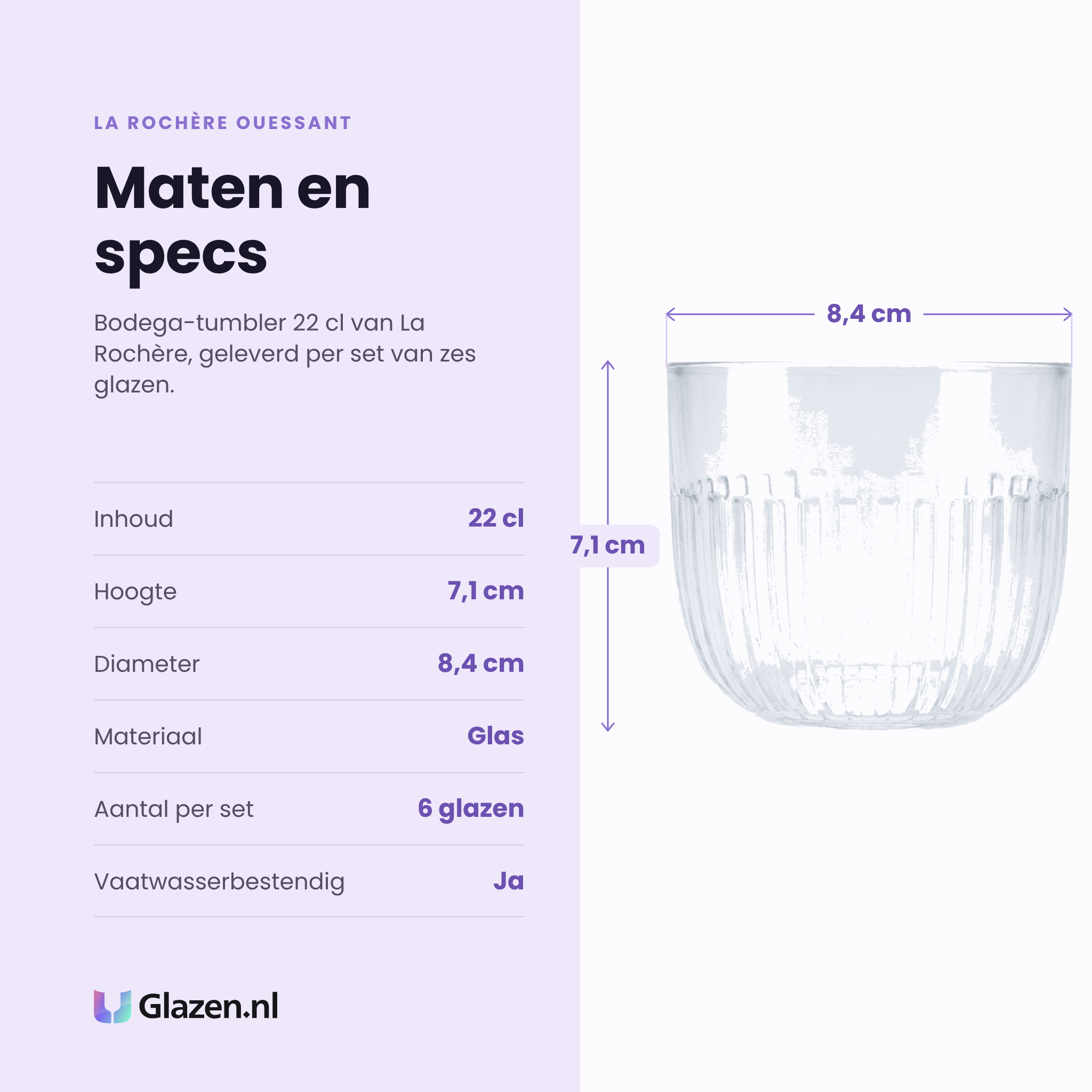 La Rochère Ouessant bodega-tumbler 22 cl specificaties: inhoud 22 cl, hoogte 7,1 cm, diameter 8,4 cm, glas, set van 6