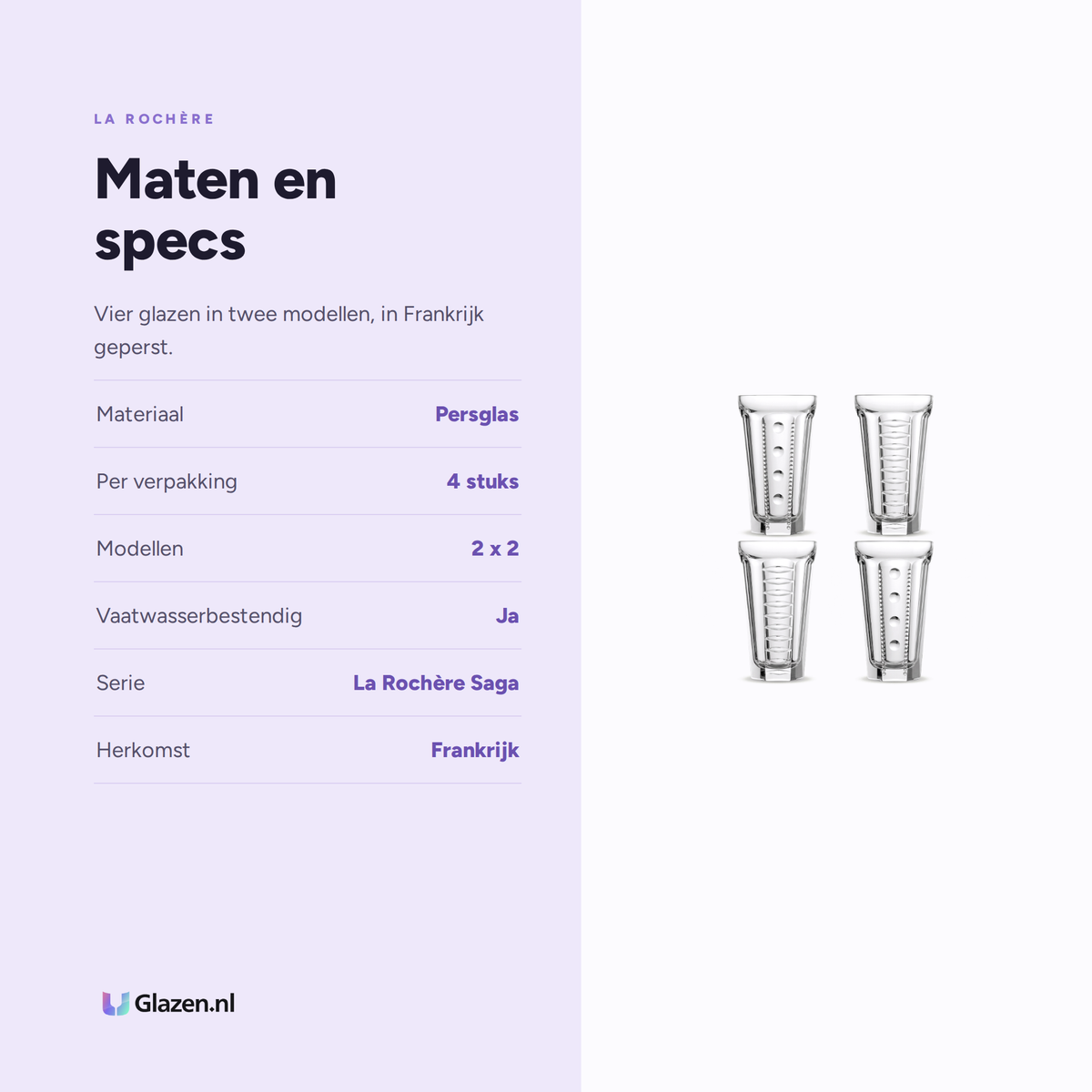 Maten en specificaties van de La Rochère Saga geschenkset