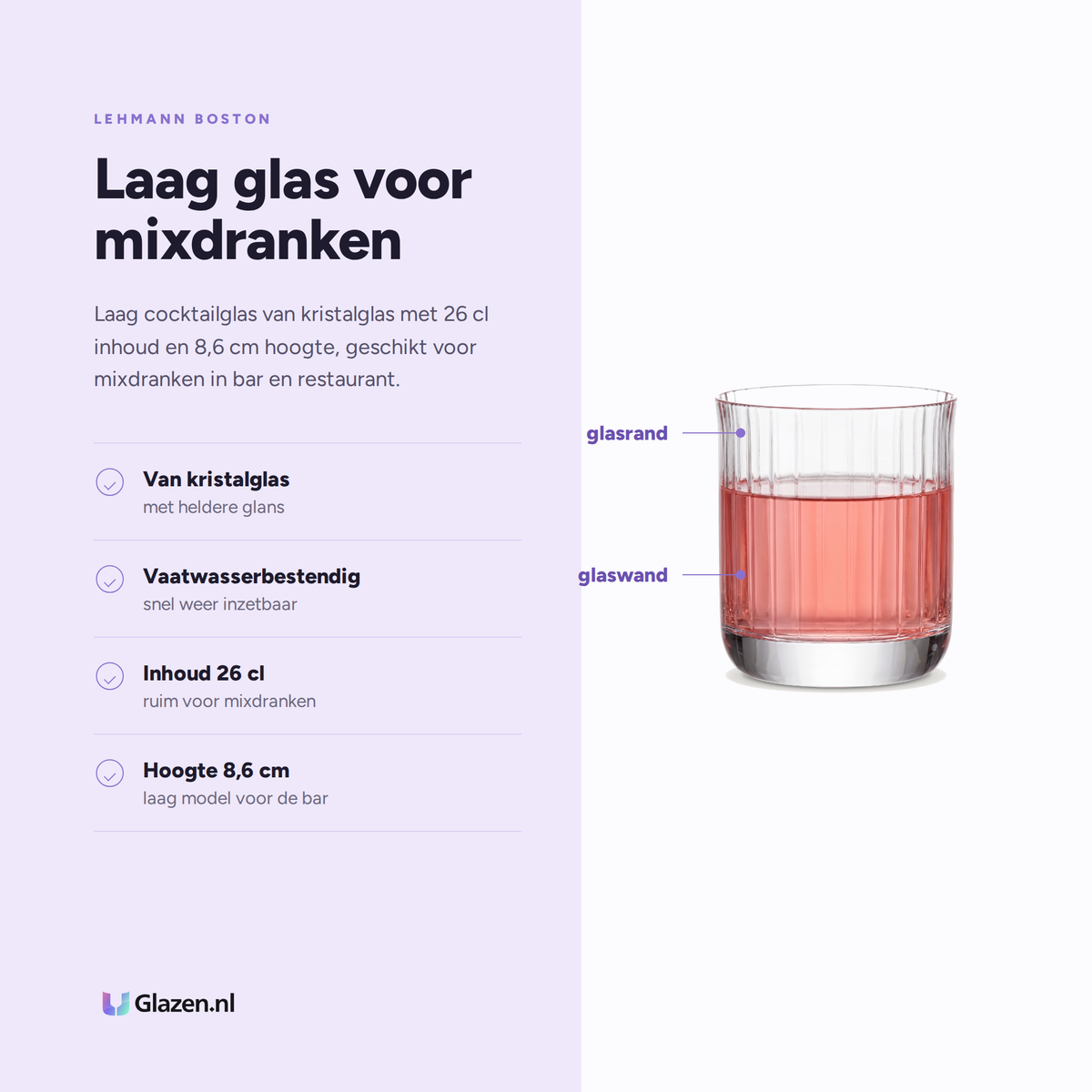 Lehmann Boston Cocktailglas 26 Cl eigenschappen: van kristalglas, vaatwasserbestendig, inhoud 26 cl, hoogte 8,6 cm