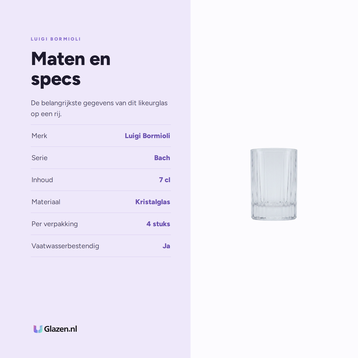 Luigi Bormioli Bach Likeurglas 7 cl maten en specs