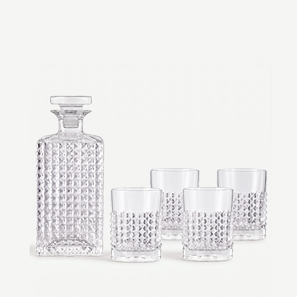 Luigi Bormioli Mixology whiskeykaraf 75 cl met vier tumblers