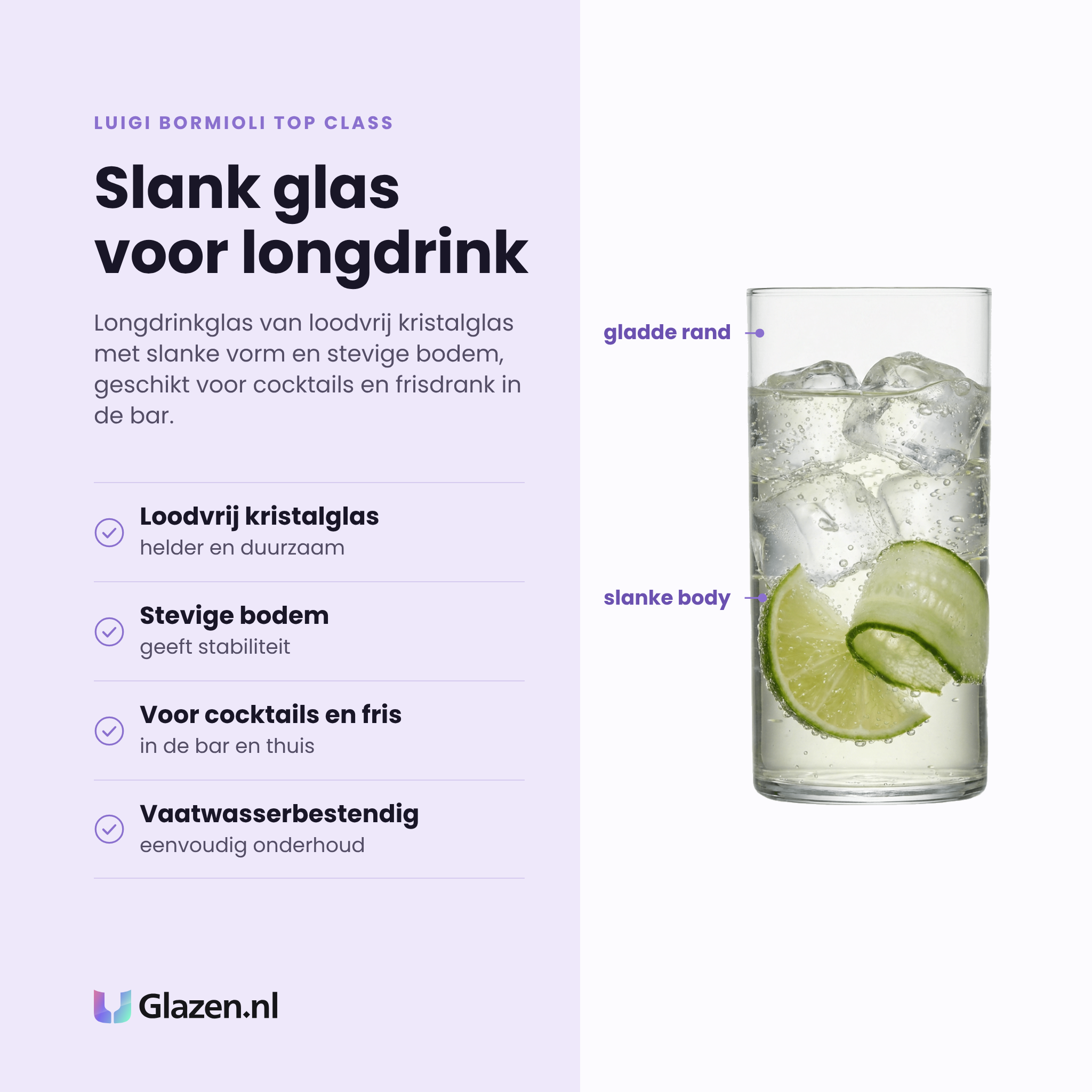 Luigi Bormioli Top Class longdrinkglas 37,5 cl eigenschappen: loodvrij kristalglas, stevige bodem, voor cocktails en frisdrank, vaatwasserbestendig
