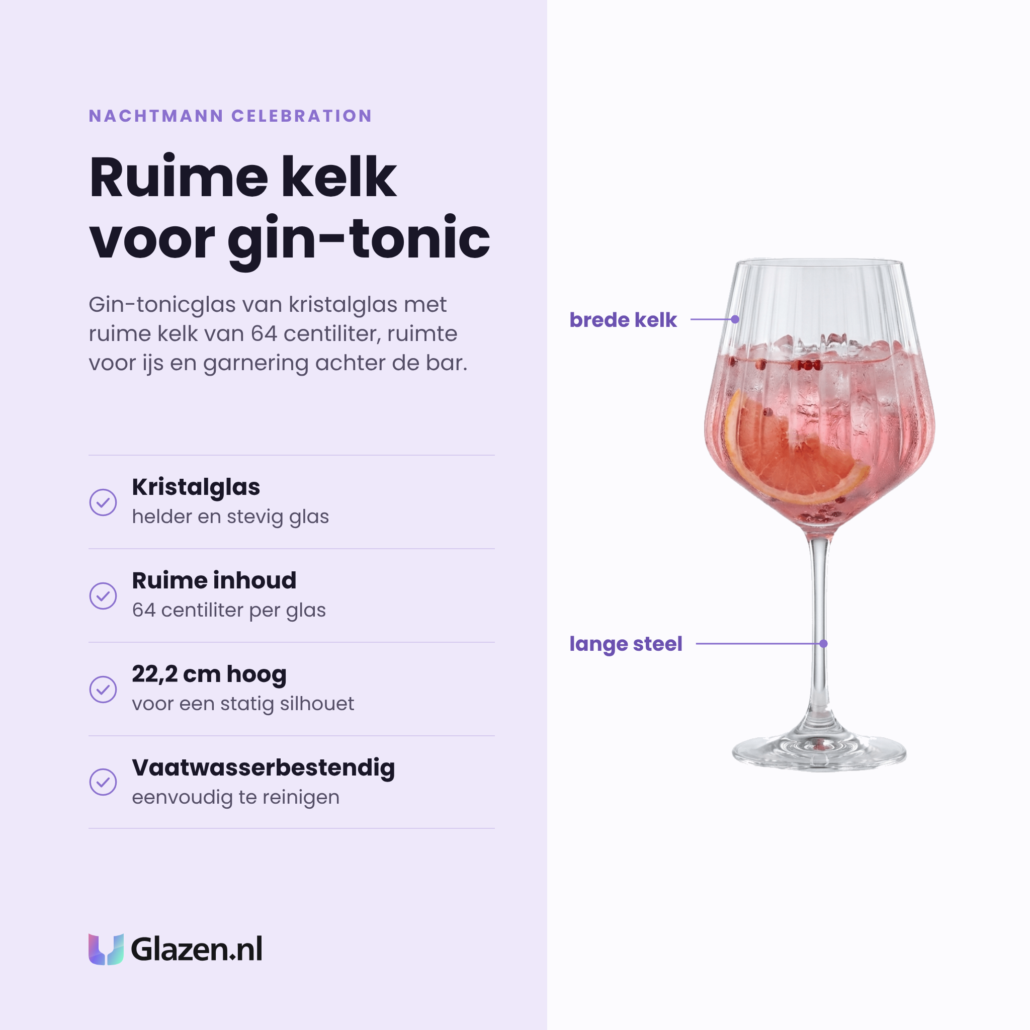 Nachtmann Celebration gin-tonicglas 64 cl eigenschappen: kristalglas, ruime inhoud van 64 centiliter, hoogte 22,2 centimeter, vaatwasserbestendig