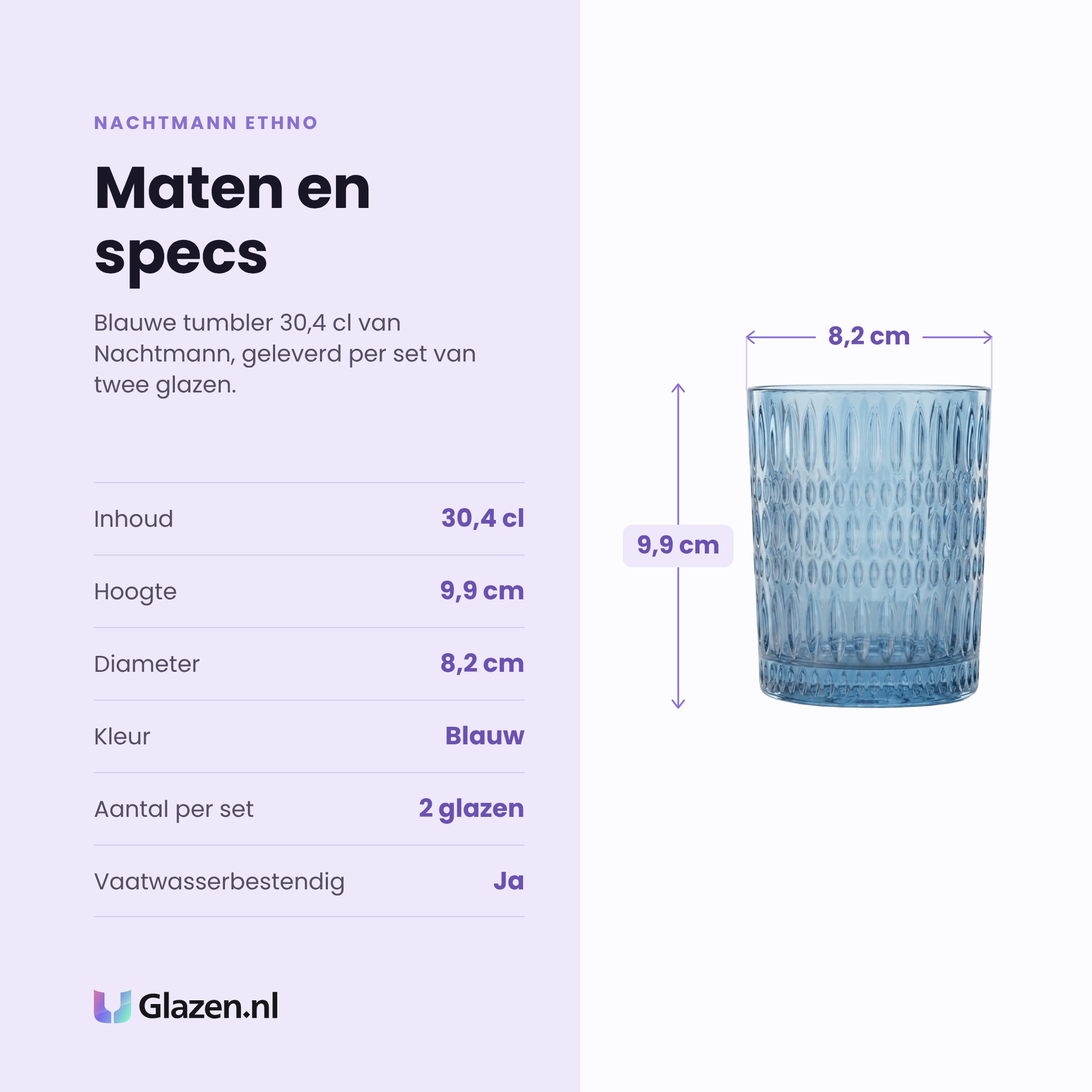 Nachtmann Ethno tumbler 30,4 cl blauw specificaties: inhoud 30,4 cl, hoogte 9,9 cm, diameter 8,2 cm, blauw, set van 2