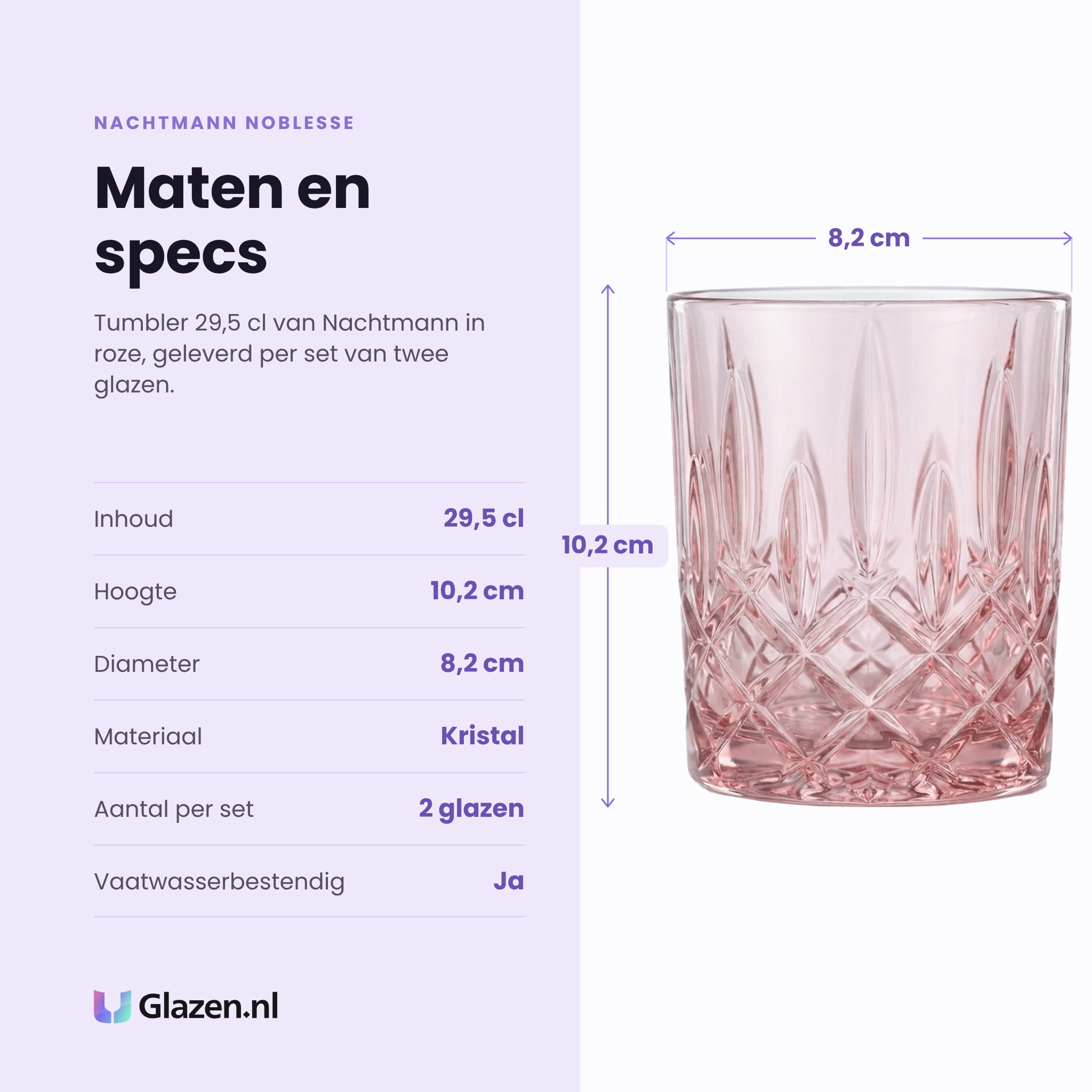 Nachtmann Noblesse tumbler 29,5 cl specificaties: inhoud 29,5 cl, hoogte 10,2 cm, diameter 8,2 cm, kristal, set van 2