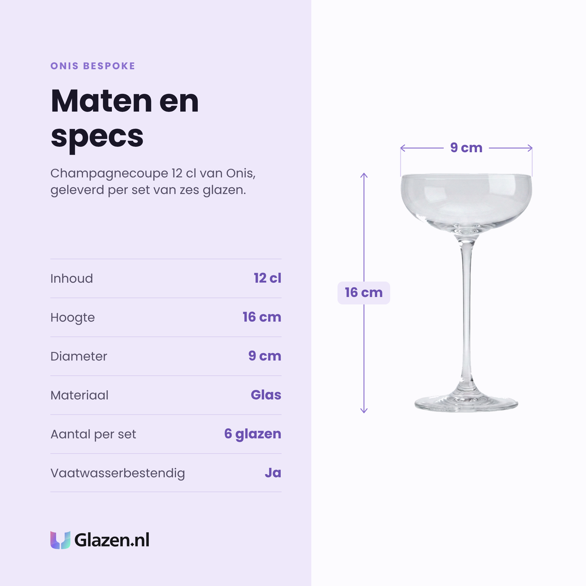 Onis Bespoke champagneglas / coupe 12 cl specificaties: inhoud 12 cl, hoogte 16 cm, diameter 9 cm, glas, set van 6