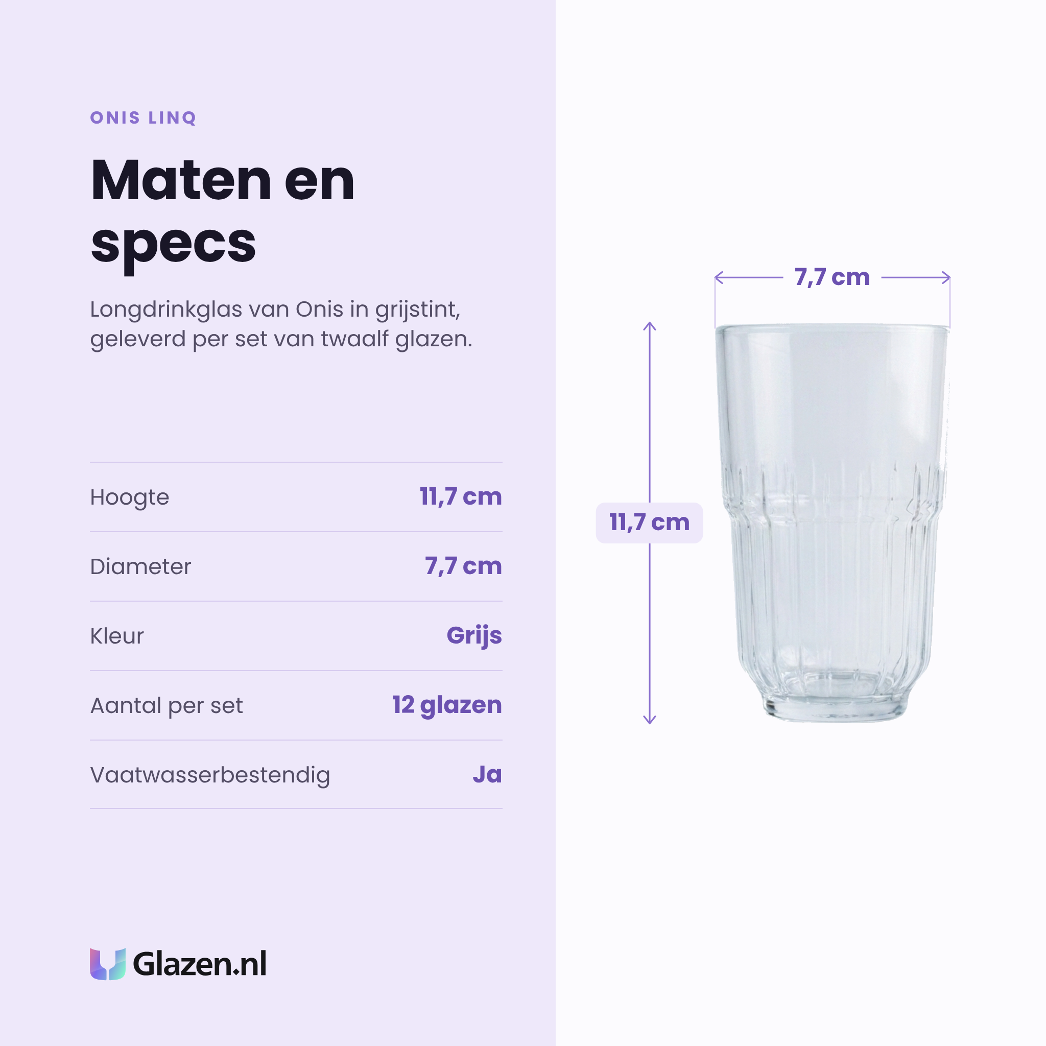 Onis Linq longdrinkglas 29,6 cl specificaties: hoogte 11,7 cm, diameter 7,7 cm, grijs, set van 12