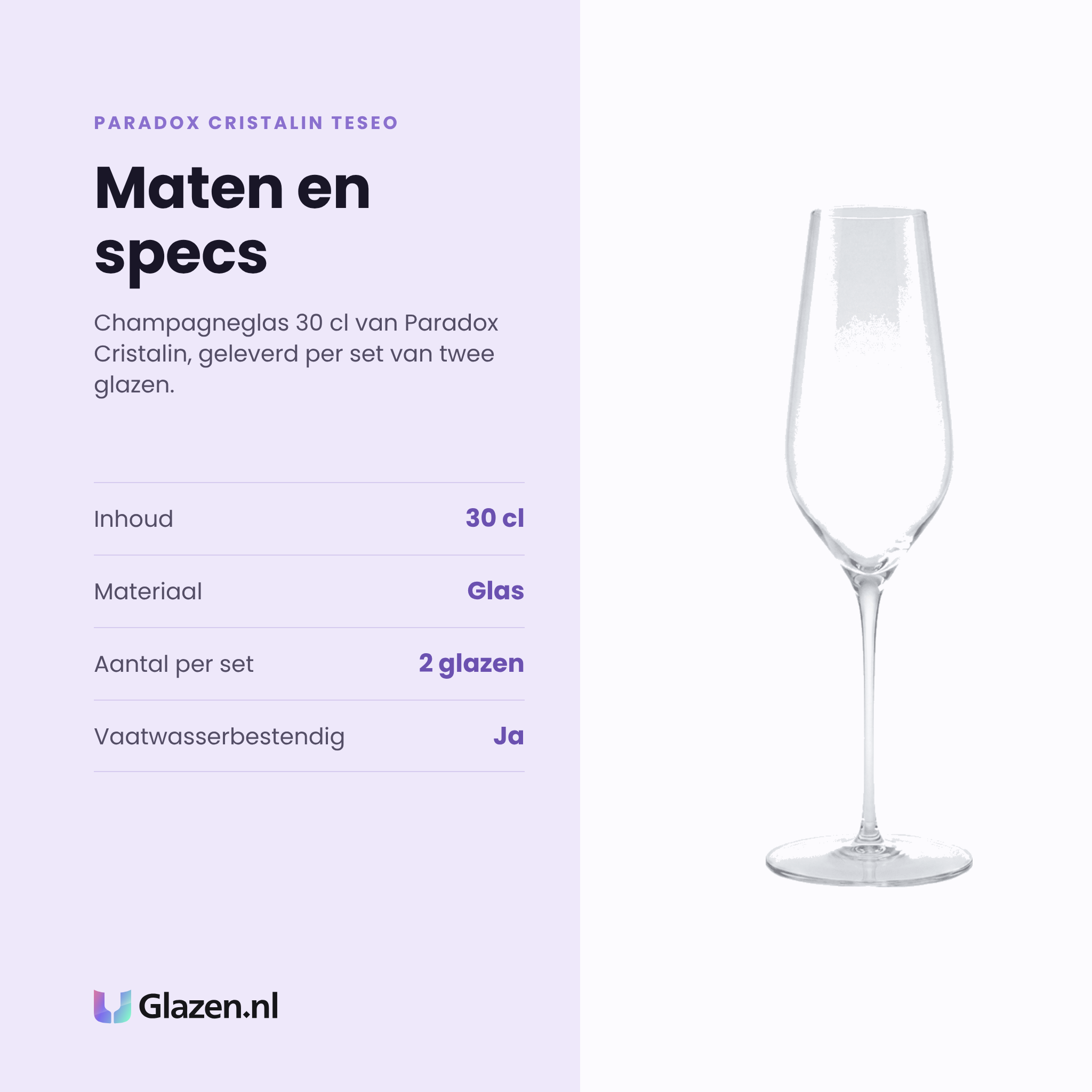 Paradox Cristalin Teseo champagneglas 30 cl specificaties: inhoud 30 cl, glas, set van 2