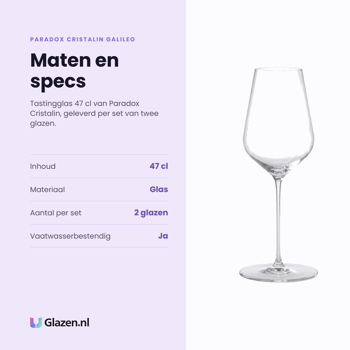 Paradox Cristalin Galileo tastingglas 47 cl specificaties: inhoud 47 cl, glas, set van 2