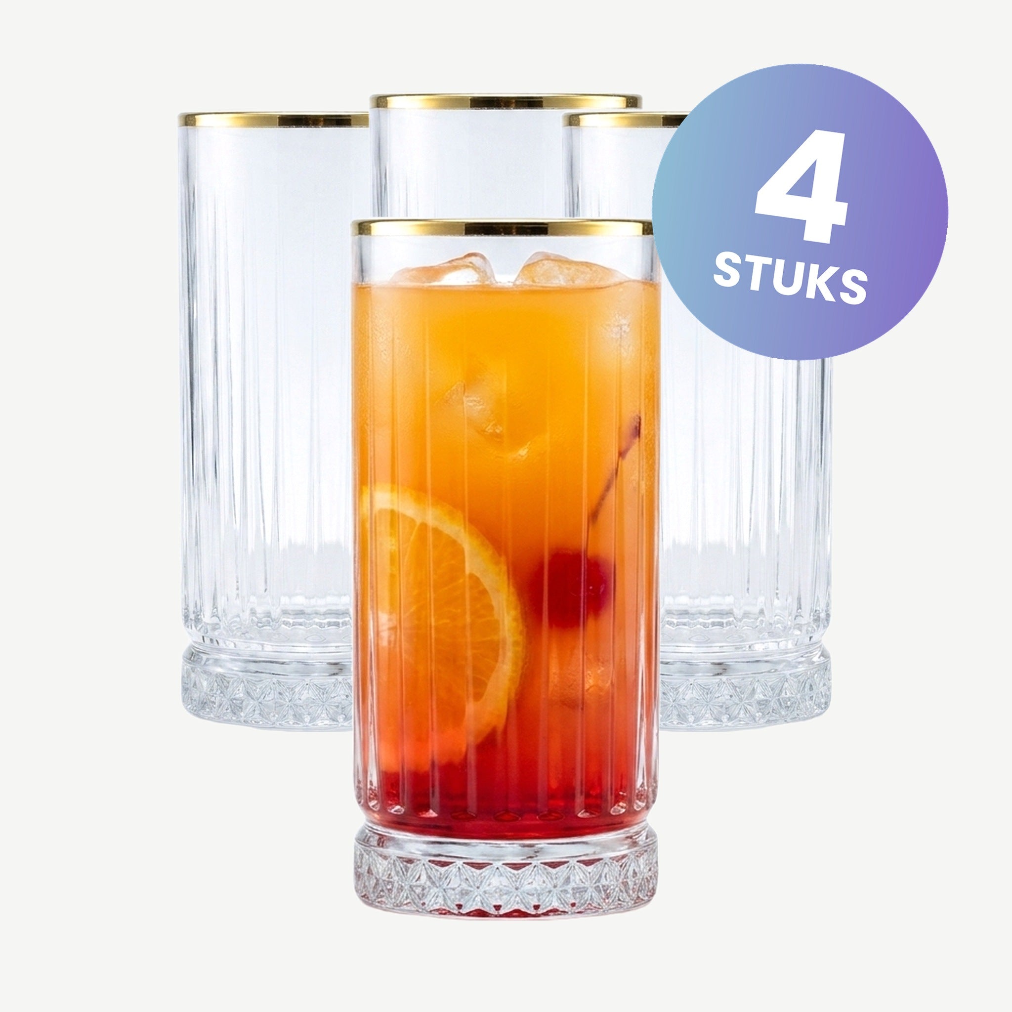 Pasabahce Elysia Longdrinkglas 28 Cl Gouden Rand - set van 4 glazen