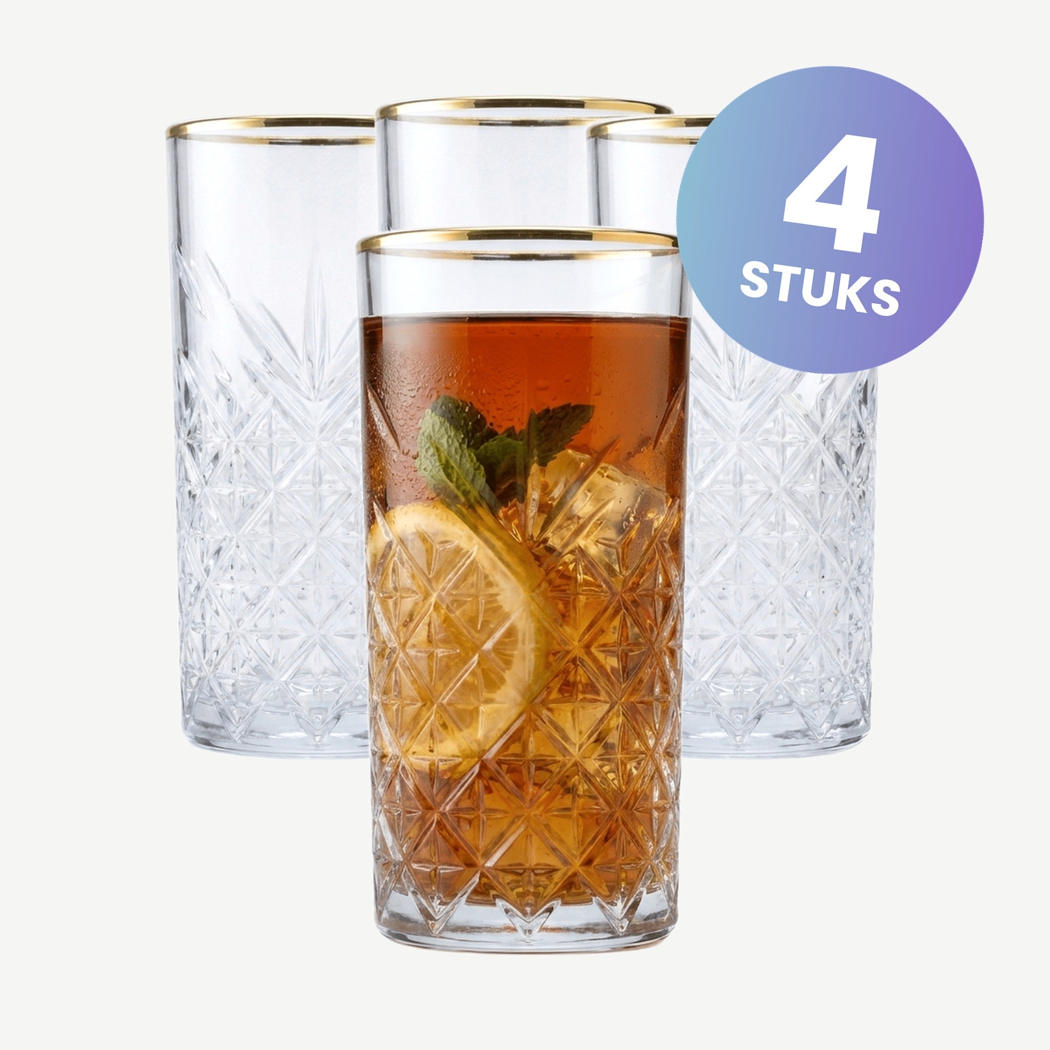 Pasabahce Timeless Longdrinkglas 29,5 Cl Gouden Rand - set van 4 glazen