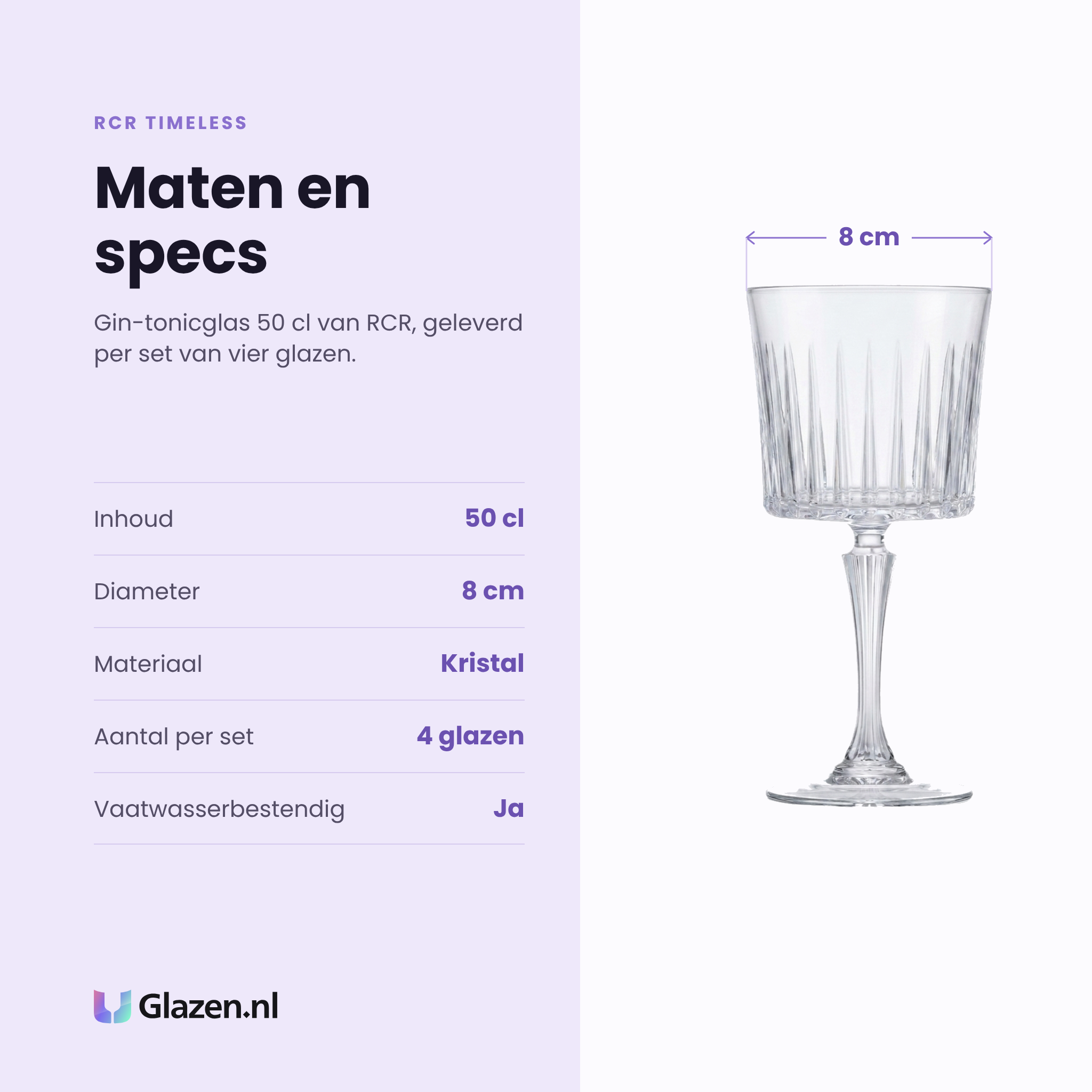 RCR Timeless gin-tonicglas 50 cl specificaties: inhoud 50 cl, diameter 8 cm, kristal, set van 4