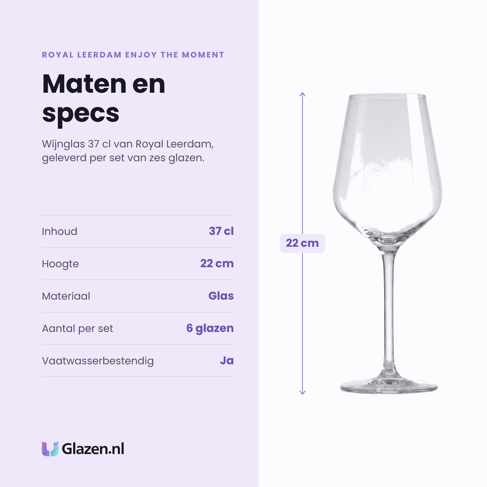 Royal Leerdam Enjoy The Moment wijnglas 37 cl specificaties: inhoud 37 cl, hoogte 22 cm, glas, set van 6