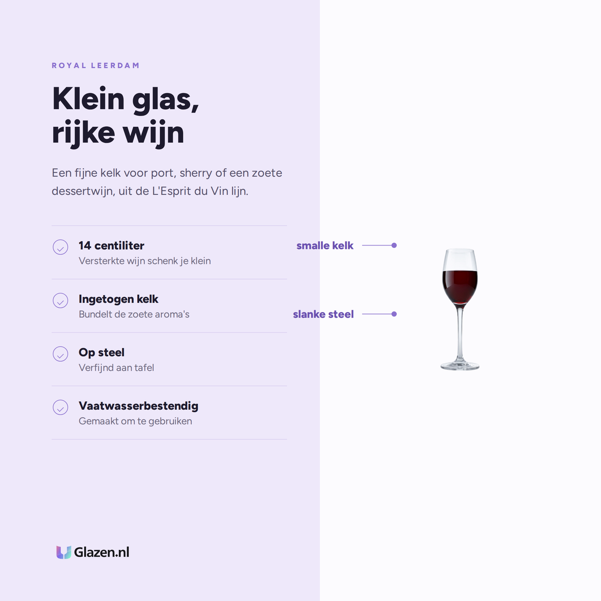 Eigenschappen van de Royal Leerdam L'Esprit Du Vin Portglas / Sherryglas 14 Cl - 6 Stuks