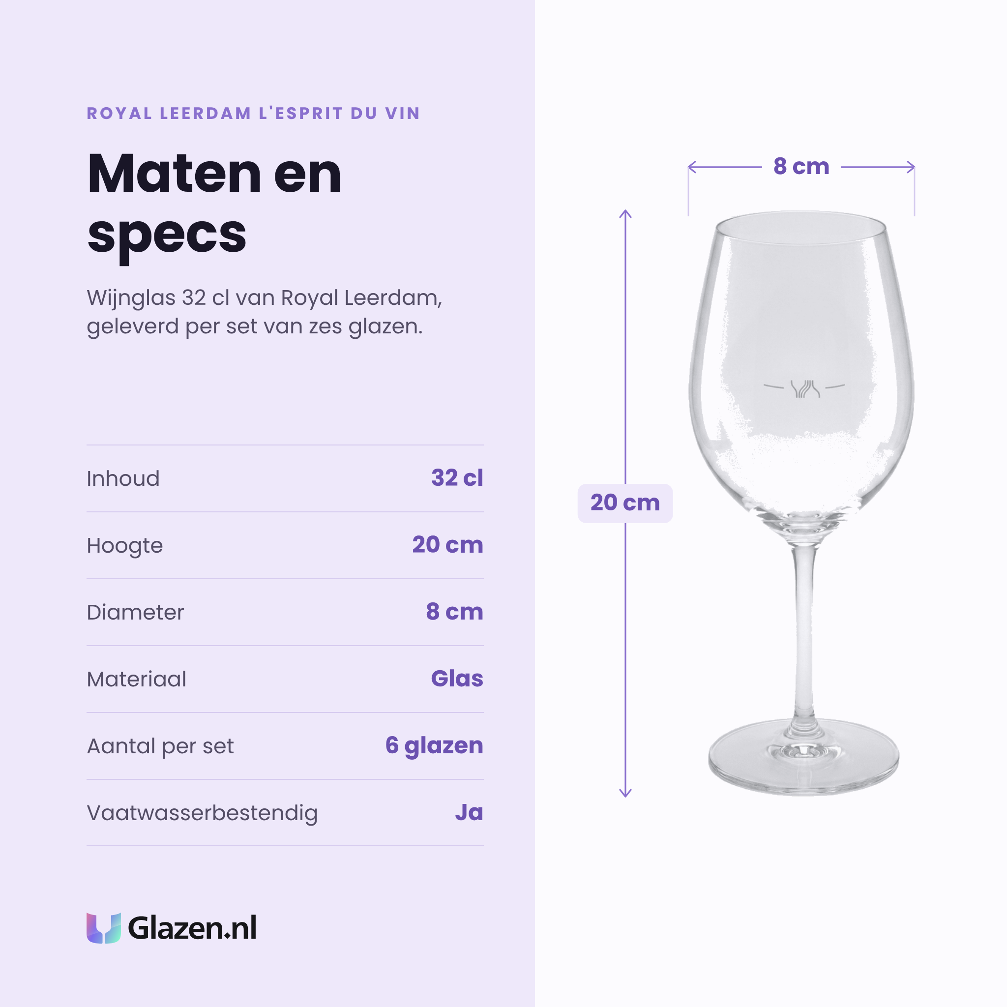 Royal Leerdam L'Esprit Du Vin wijnglas 32 cl specificaties: inhoud 32 cl, hoogte 20 cm, diameter 8 cm, glas, set van 6