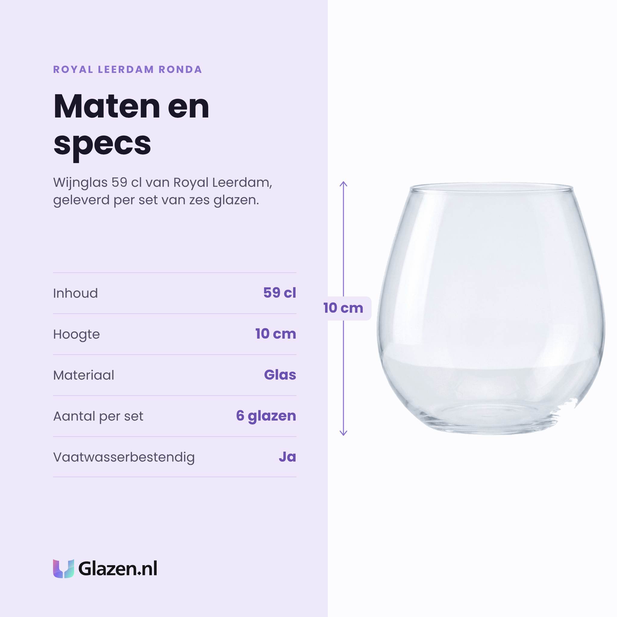 Royal Leerdam Ronda wijnglas 59 cl specificaties: inhoud 59 cl, hoogte 10 cm, glas, set van 6