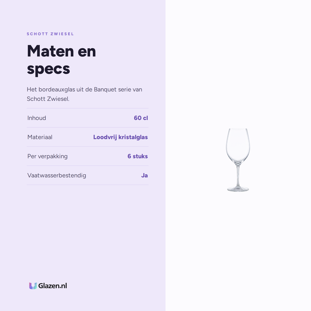 Maten en specs van Schott Zwiesel Banquet Bordeauxglas 60 Cl