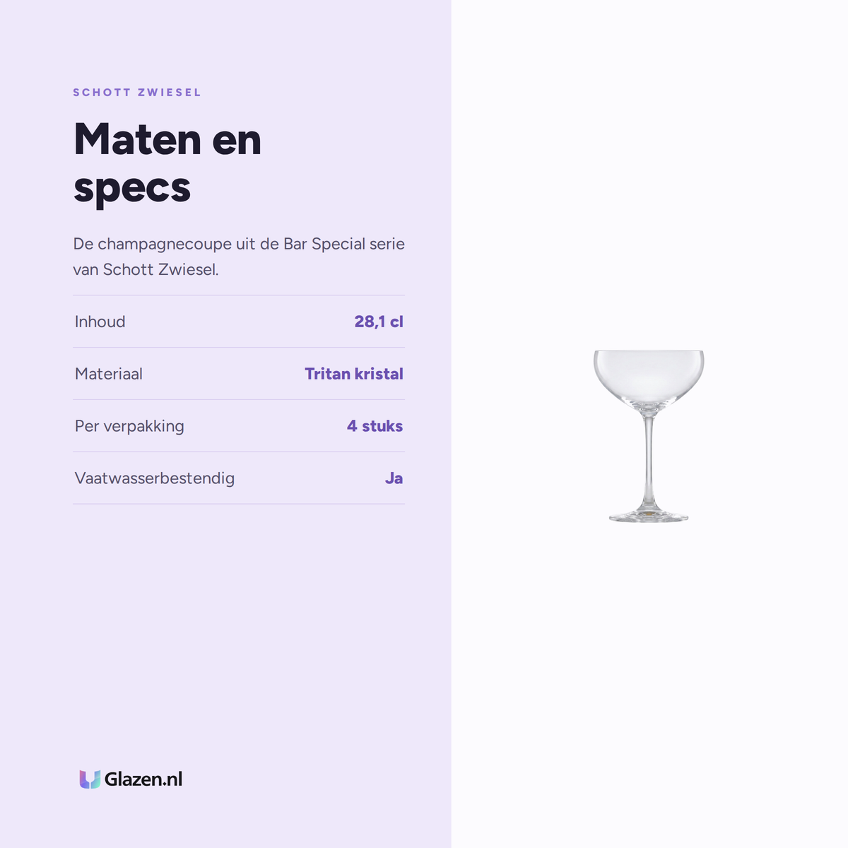 Maten en specs van Schott Zwiesel Bar Special Champagnecoupe 28,1 Cl