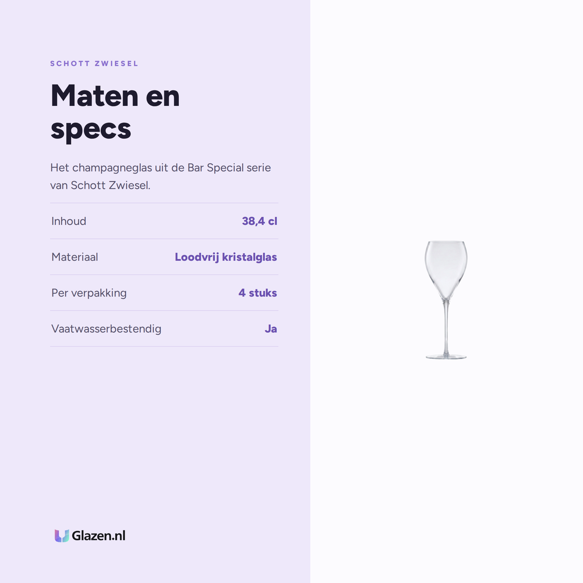 Maten en specs van Schott Zwiesel Bar Special Premium Champagneglas 38,4 Cl met Mousseerpunt