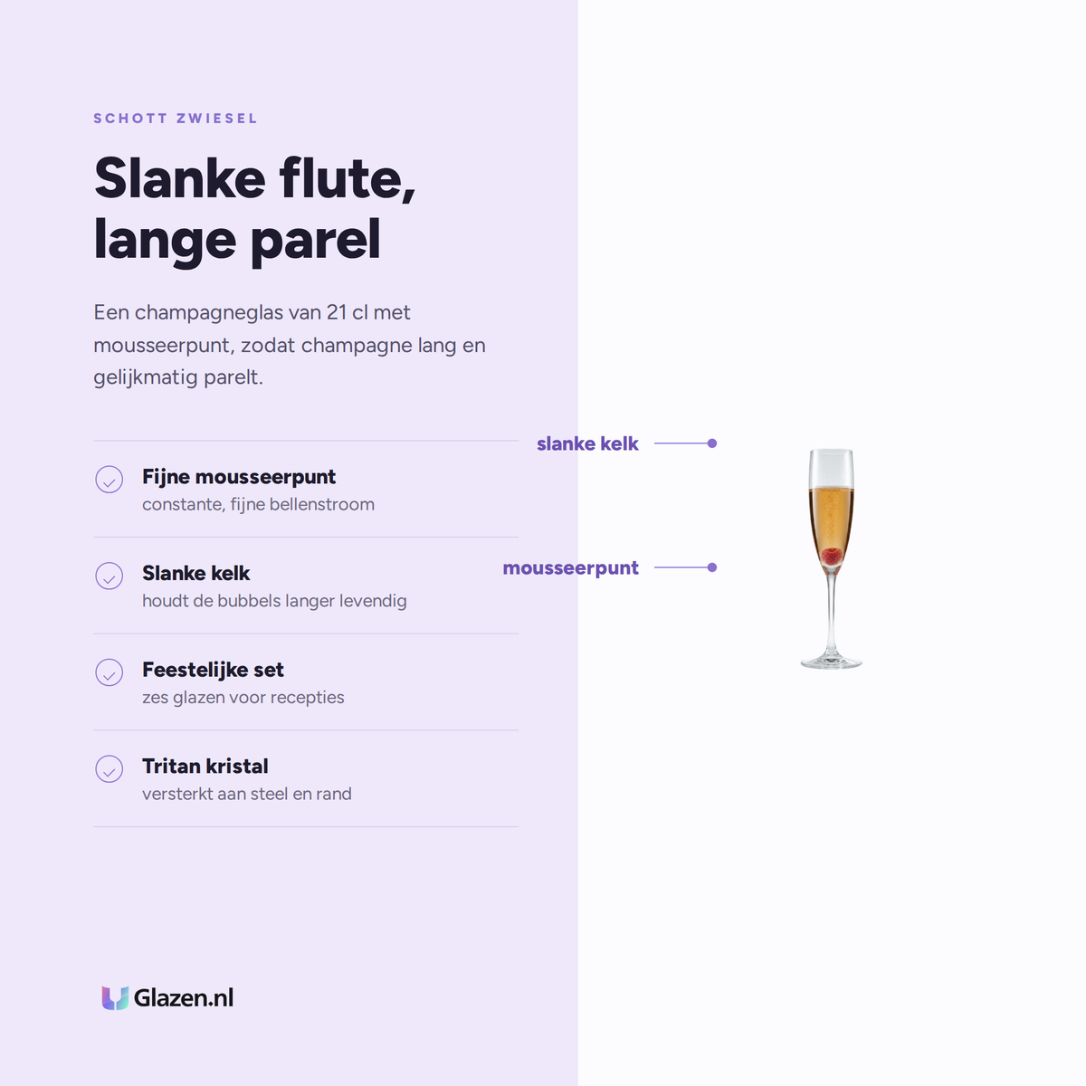 Eigenschappen van Schott Zwiesel Classico Champagneglas 21 Cl met Mousseerpunt