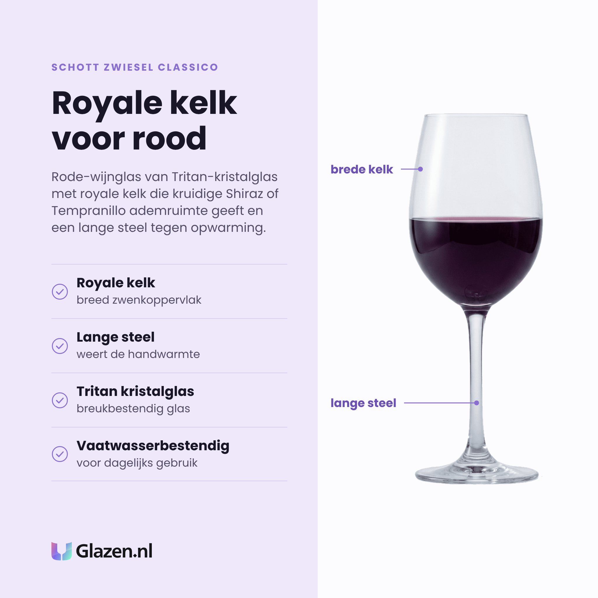 Schott Zwiesel Classico Ever wijnglas 54,5 cl eigenschappen: royale kelk met breed zwenkoppervlak, lange steel weert de handwarmte, tritan kristalglas, vaatwasserbestendig