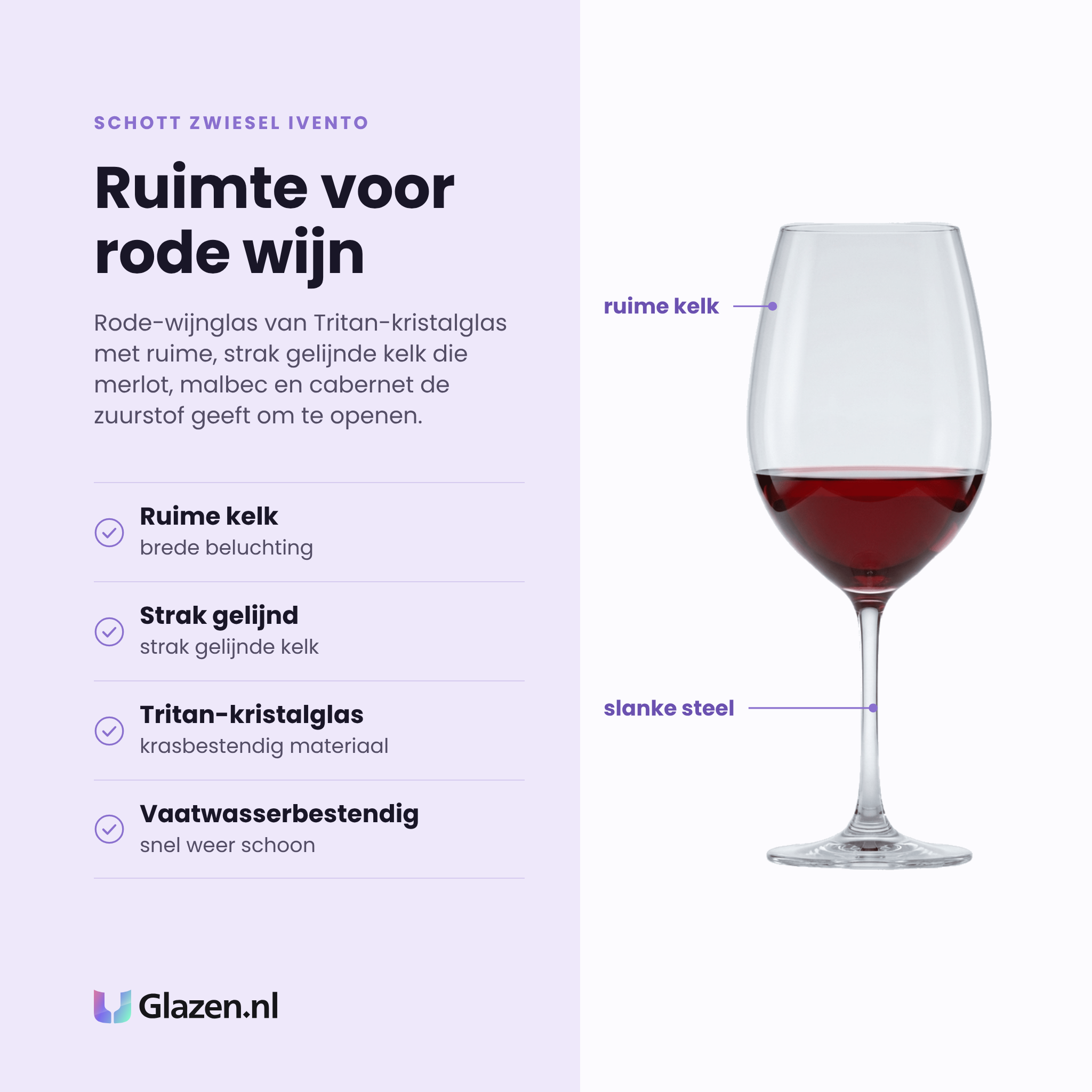 Schott Zwiesel Ivento wijnglas 50,6 cl eigenschappen: ruime kelk met brede beluchting, strak gelijnde kelk, Tritan-kristalglas, vaatwasserbestendig