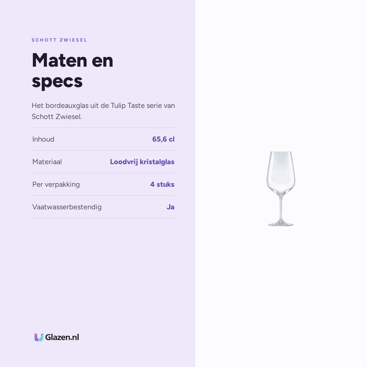 Maten en specs van Schott Zwiesel Tulip Taste Bordeauxglas 65,6 Cl