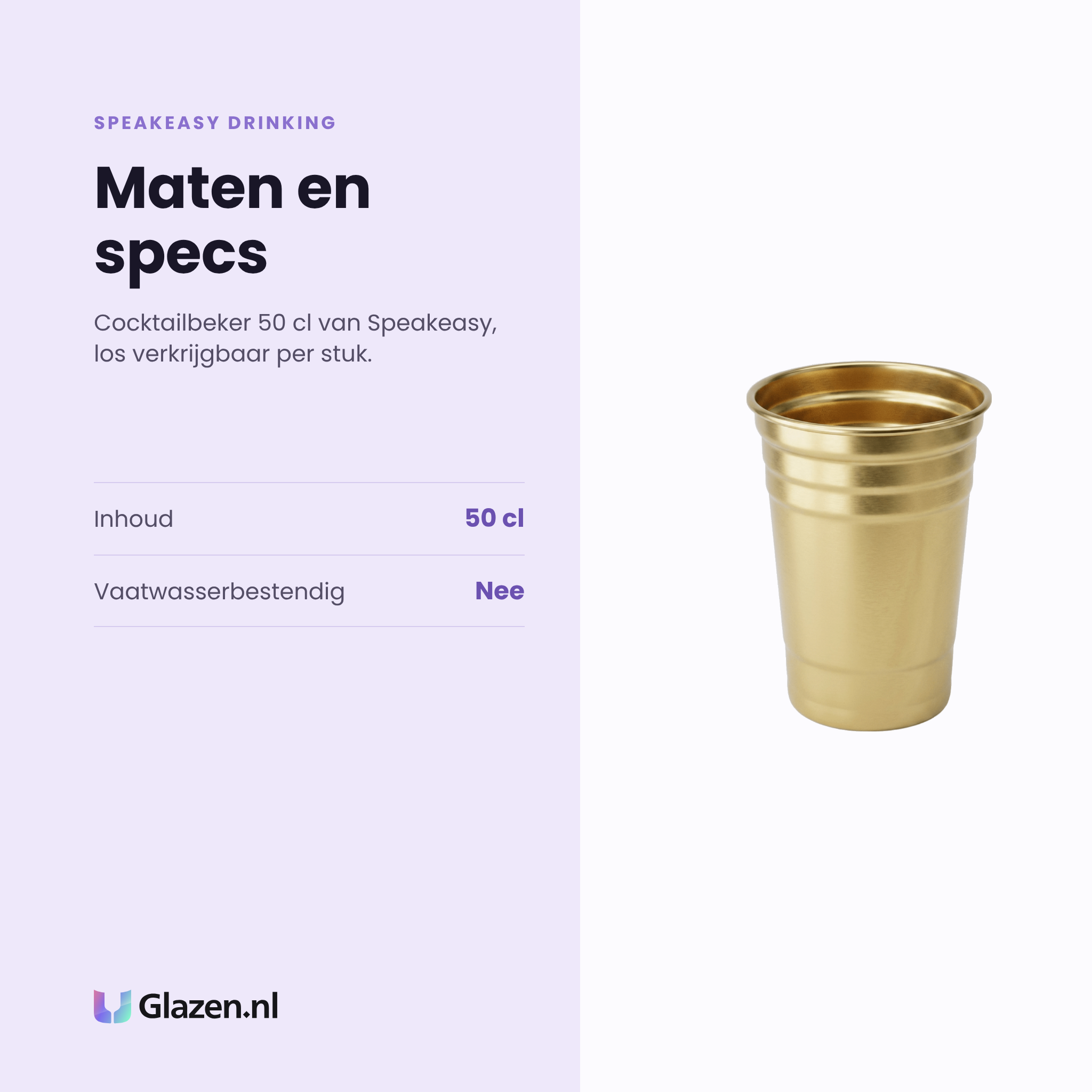 Speakeasy Drinking cocktailbeker 50 cl specificaties: inhoud 50 cl, niet vaatwasserbestendig, los per stuk