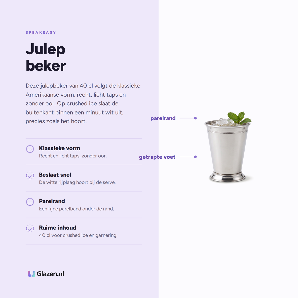 Speakeasy Julep Cocktailbeker 40 Cl eigenschappen