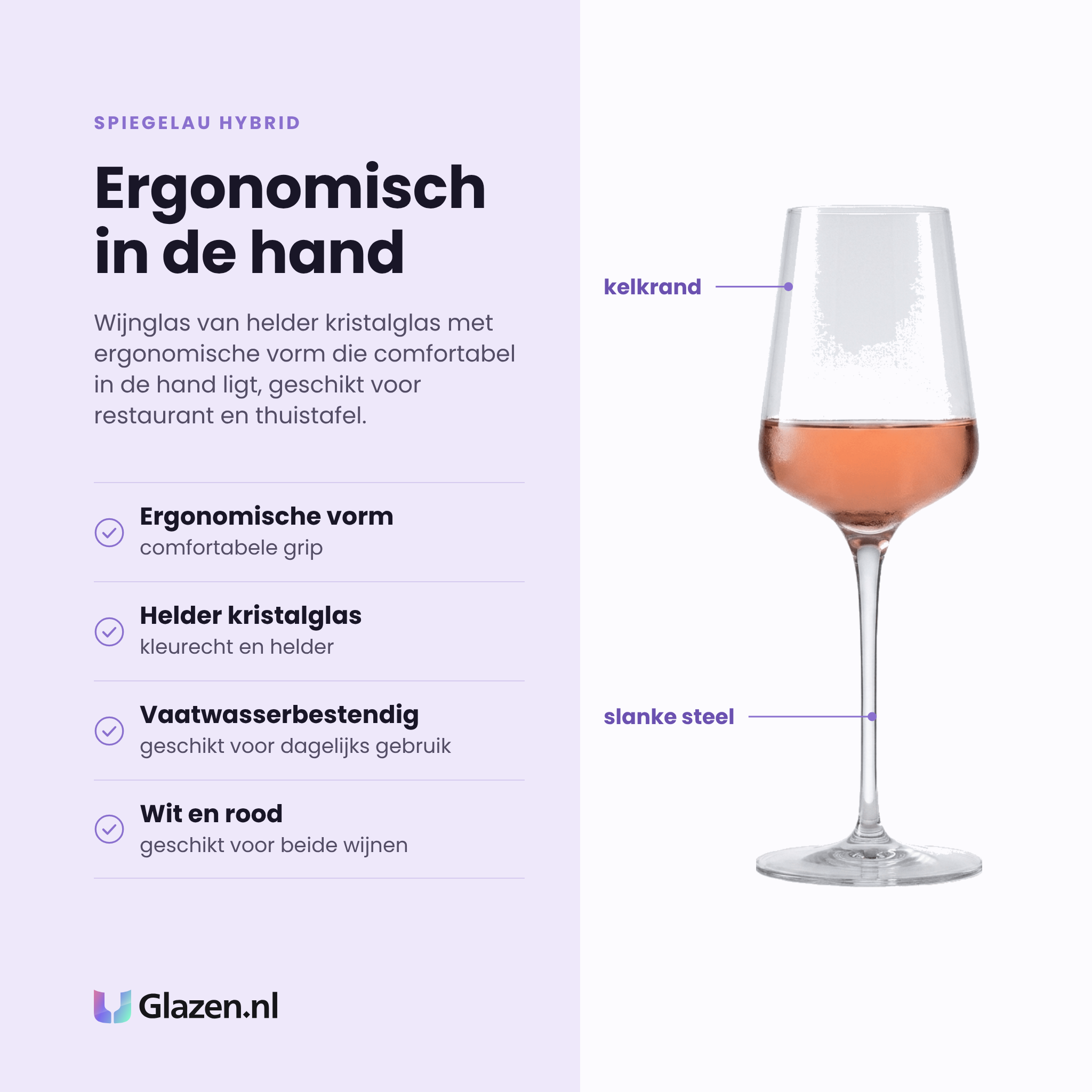 Spiegelau Hybrid wijnglas 38 cl eigenschappen: ergonomische vorm, helder kristalglas, vaatwasserbestendig, geschikt voor wit en rood