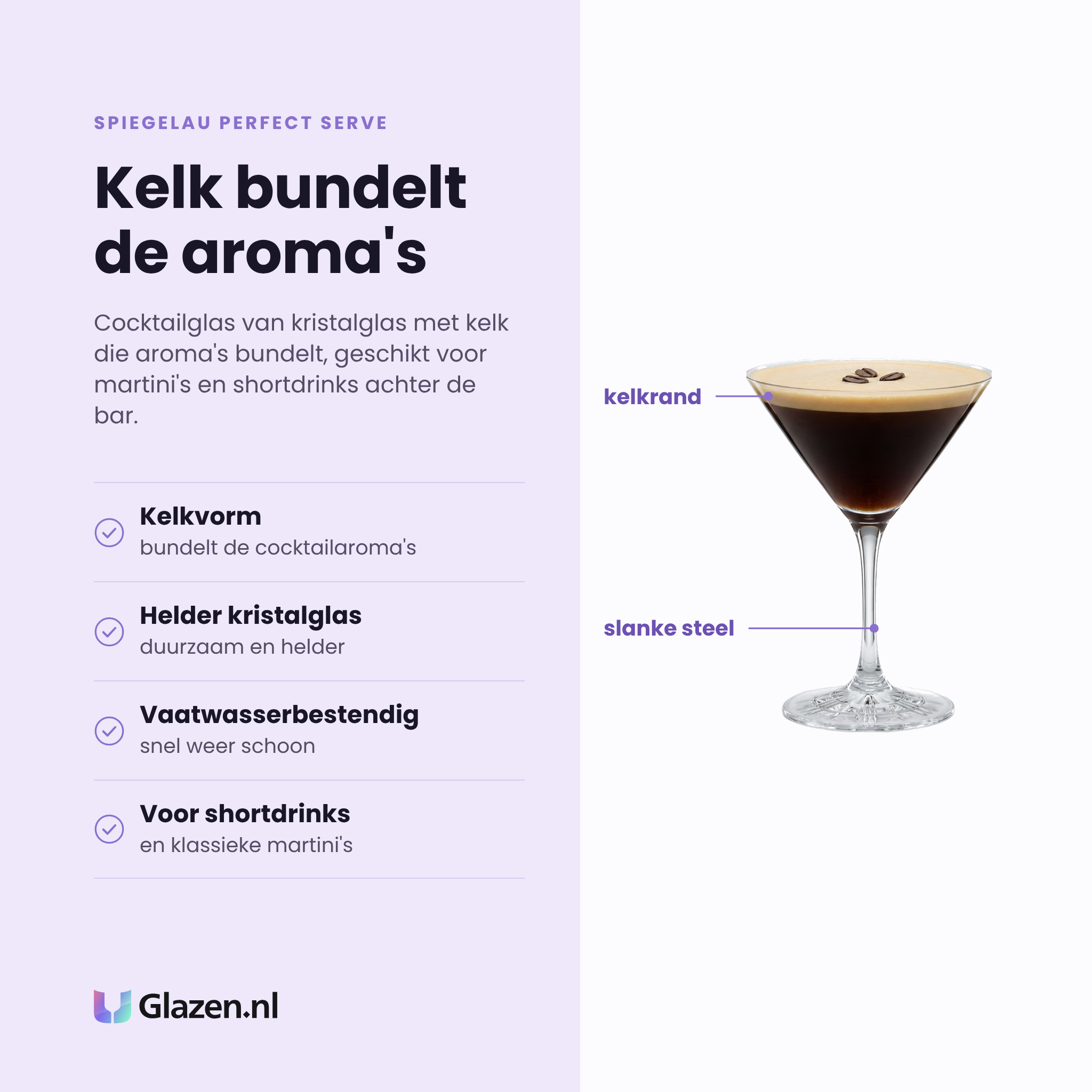 Spiegelau Perfect Serve cocktailglas 16,5 cl eigenschappen: kelkvorm bundelt de cocktailaroma's, helder kristalglas, vaatwasserbestendig, voor shortdrinks en martini's