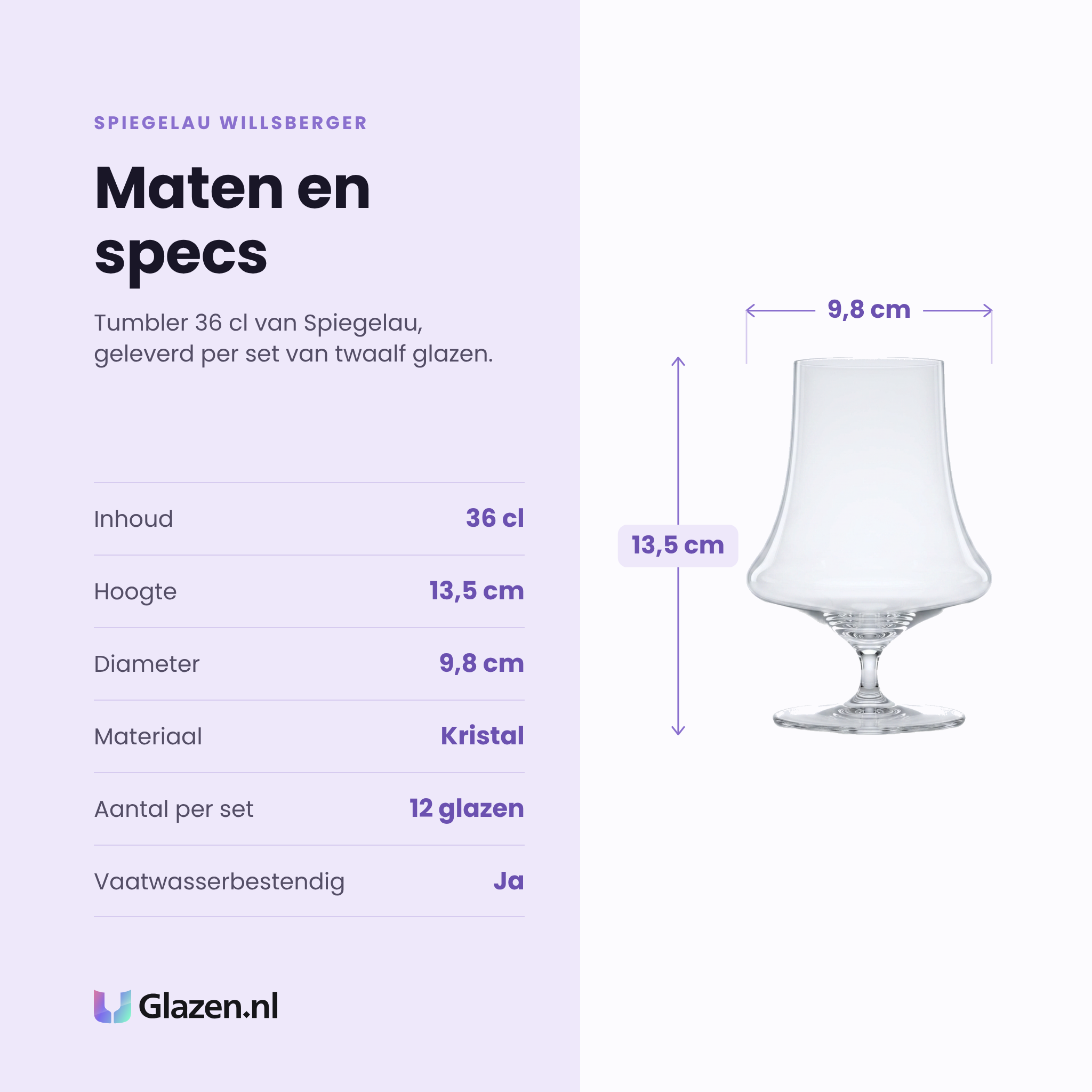 Spiegelau Willsberger Anniversary tumbler 36 cl specificaties: inhoud 36 cl, hoogte 13,5 cm, diameter 9,8 cm, kristal, set van 12