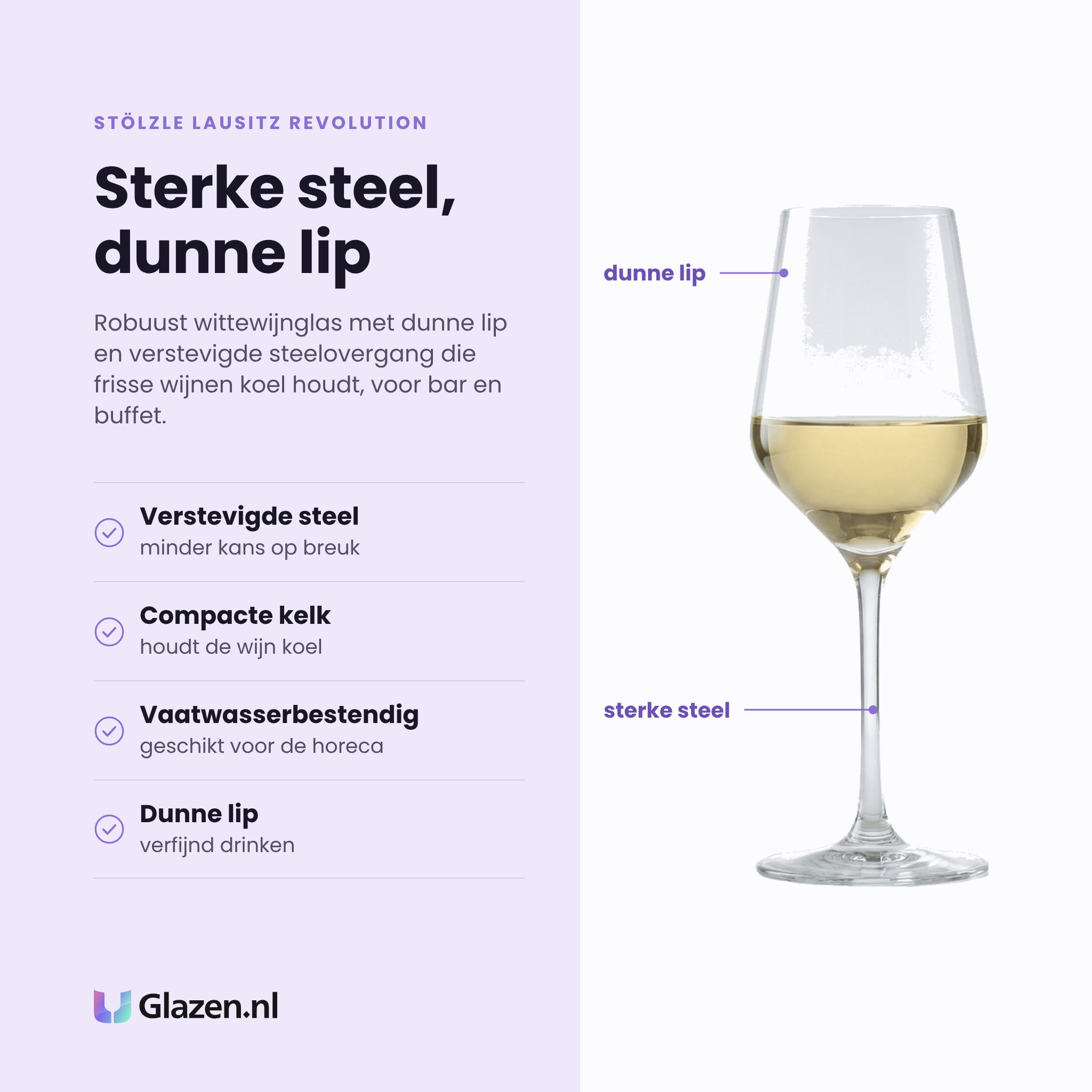 Stölzle Lausitz Revolution wijnglas 36 cl eigenschappen: verstevigde steel, compacte kelk, vaatwasserbestendig, dunne lip