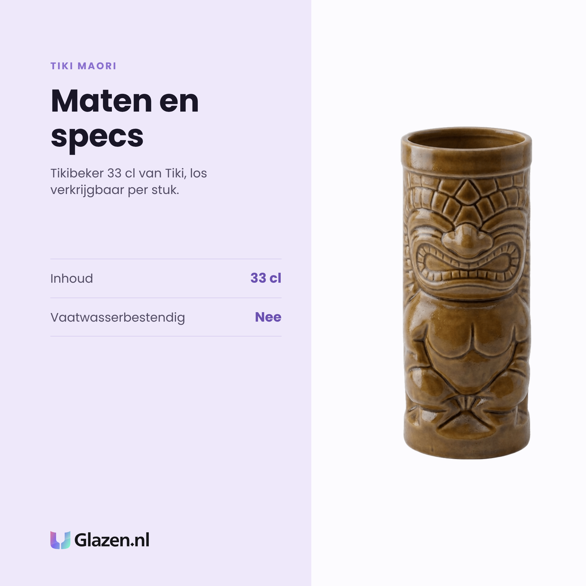 Tiki Maori tikibeker 33 cl specificaties: inhoud 33 cl, niet vaatwasserbestendig, los per stuk