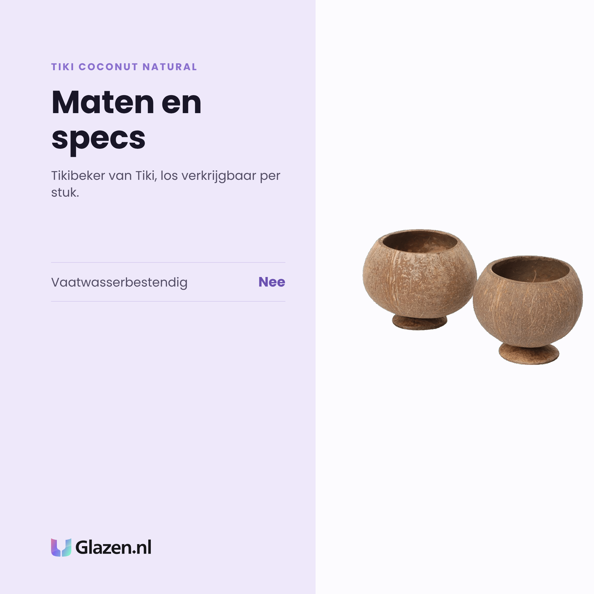 Tiki Coconut Natural tikibeker specificaties: niet vaatwasserbestendig, los per stuk