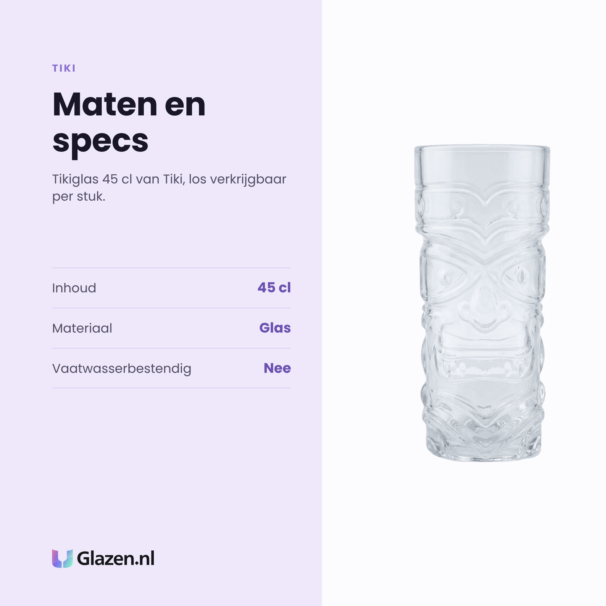 Tiki glas 45 cl specificaties: inhoud 45 cl, glas, los verkrijgbaar per stuk