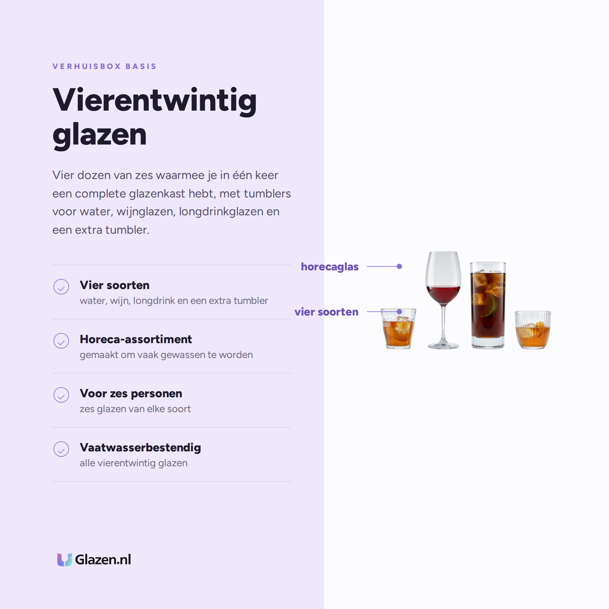 Eigenschappen van Verhuisbox Basis 24-Delig (Water, Wijn, Bier & Longdrink)
