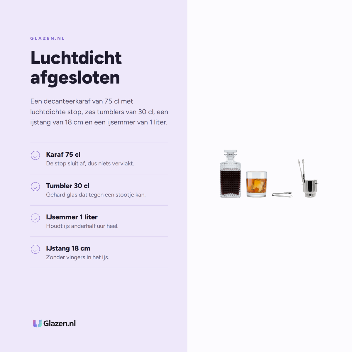 Eigenschappen van de Whiskybox 9-Delig (Karaf, 6 Tumblers, IJstang & IJsemmer)