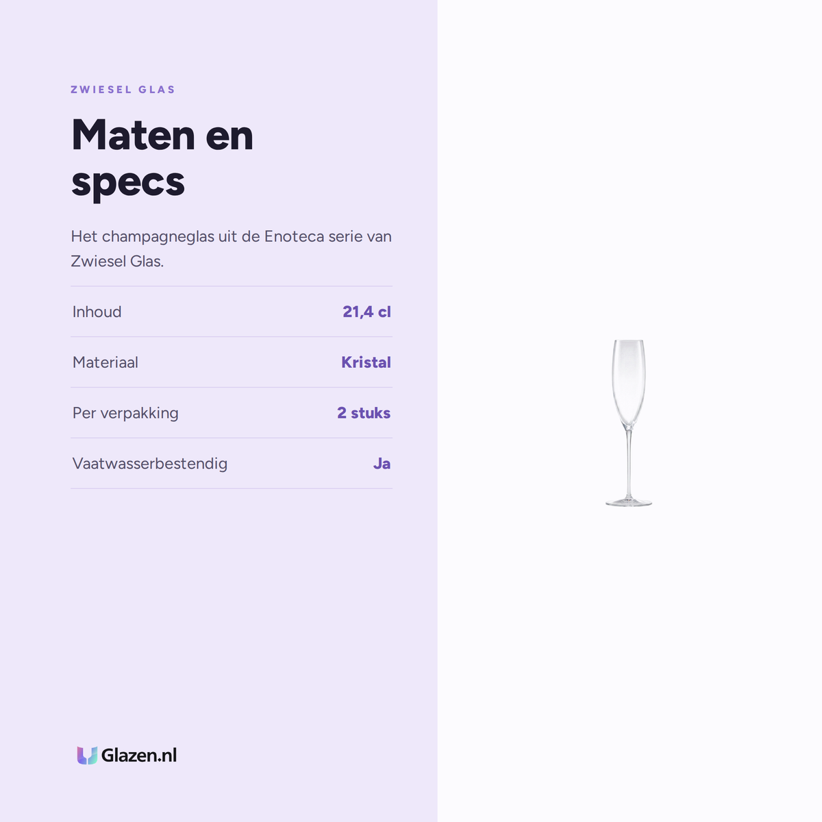 Maten en specs van Zwiesel Glas Enoteca Champagneglas 21,4 Cl met Mousseerpunt in Geschenkverpakking