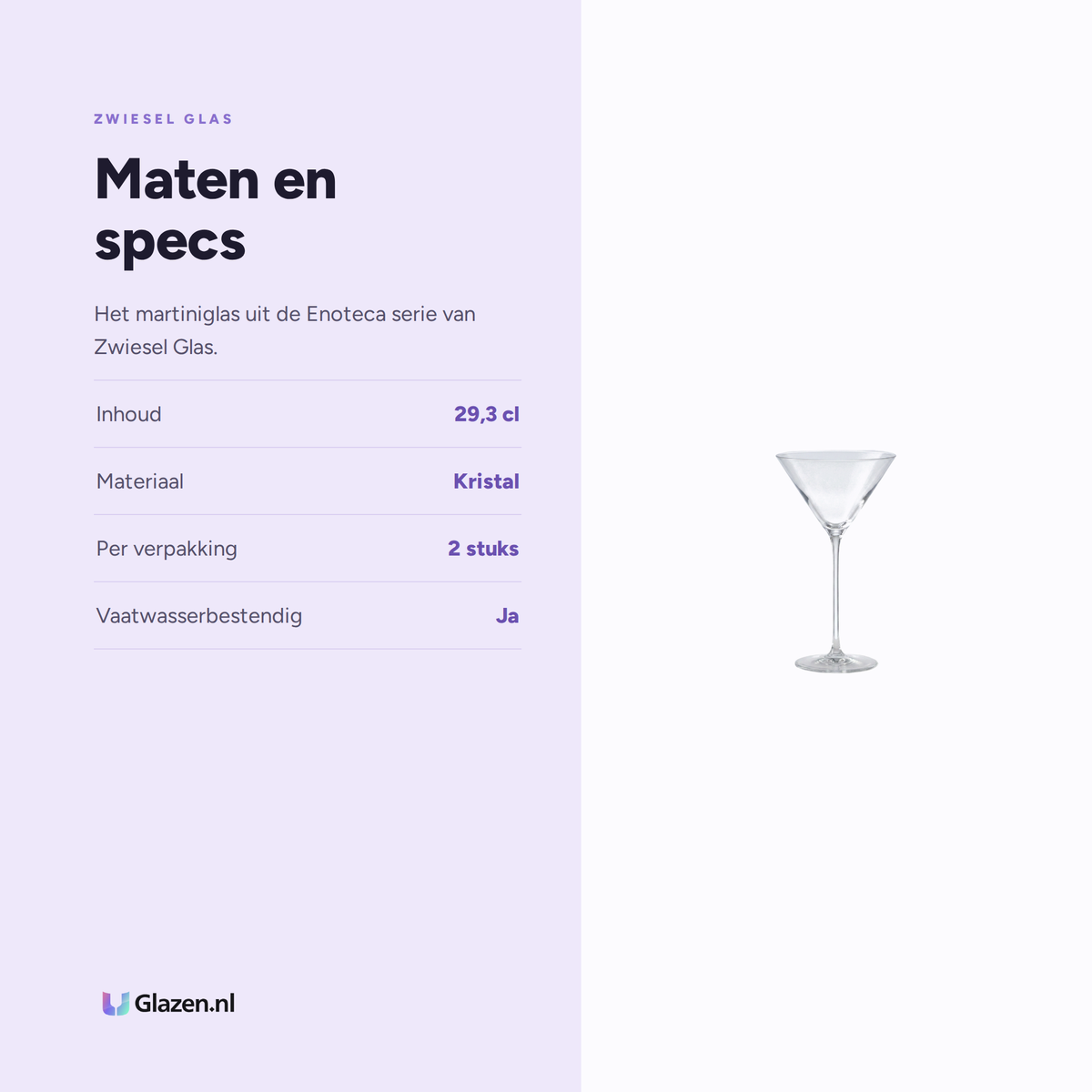 Maten en specs van Zwiesel Glas Enoteca Martiniglas 29,3 Cl in Geschenkverpakking