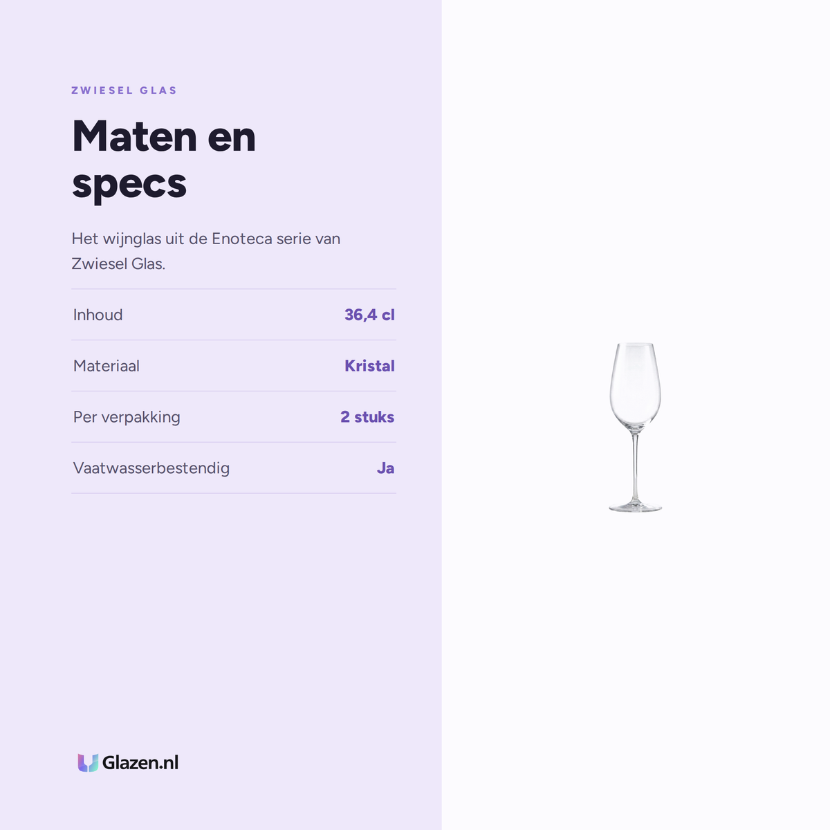 Maten en specs van Zwiesel Glas Enoteca Sauvignon Blanc Glas 36,4 Cl in Geschenkverpakking
