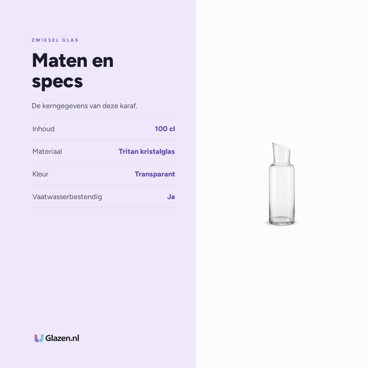 Zwiesel Glas Level Up karaf specificaties: inhoud 100 cl, Tritan kristalglas, transparant, vaatwasserbestendig