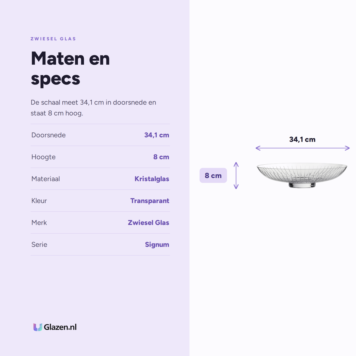 Maten en specificaties van de Zwiesel Glas Signum Schaal 341 mm Kristalhelder