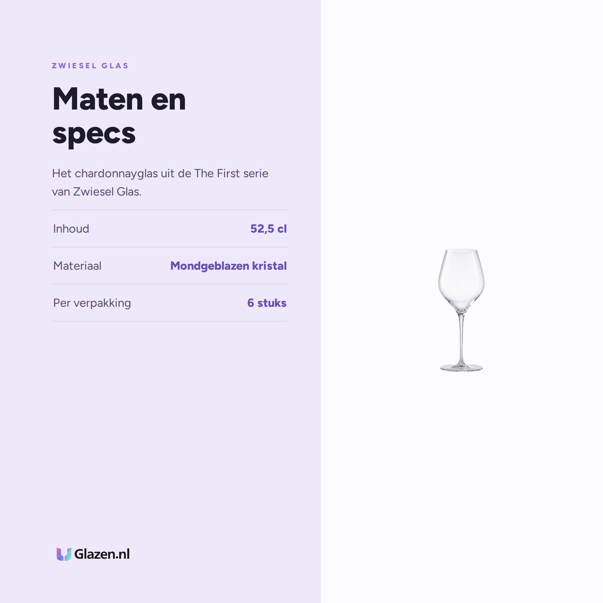 Maten en specs van Zwiesel Glas The First Chardonnayglas 52,5 Cl