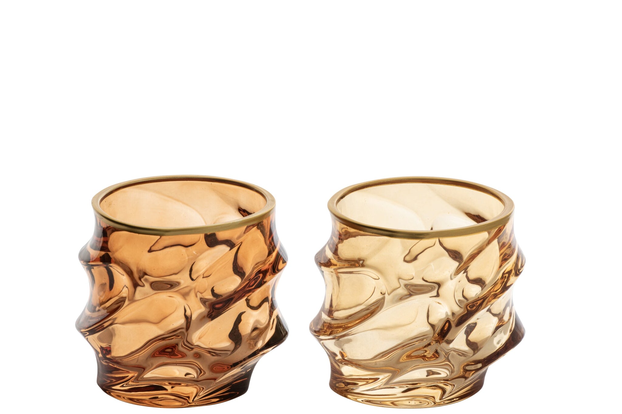 J-Line Verres à eau en relief, bord doré, jaune ocre/bronze assortis - 2 pièces