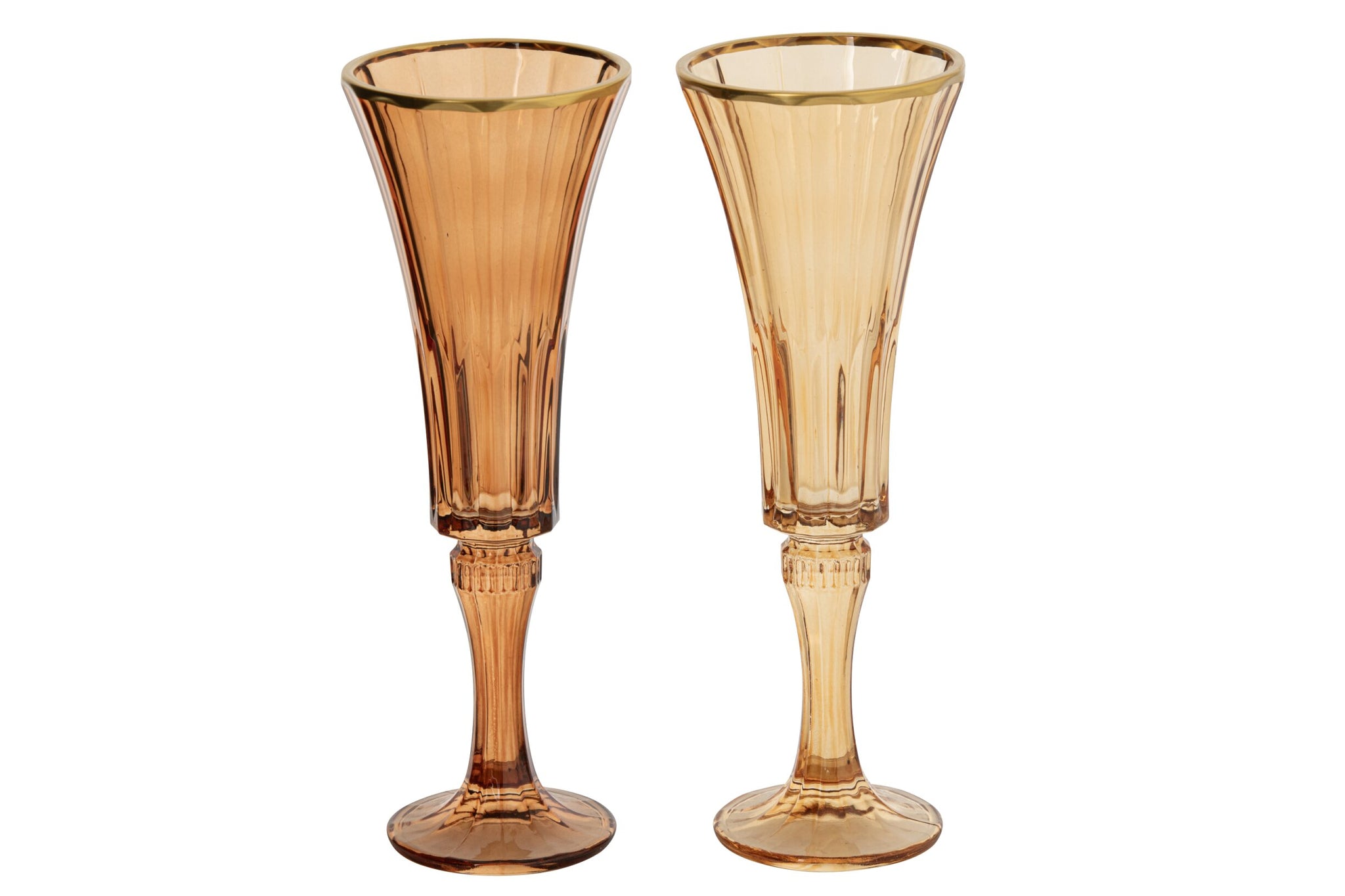J-Line verre à champagne à relief avec bord doré, petit, jaune ocre/bronze assorti - 2 pièces