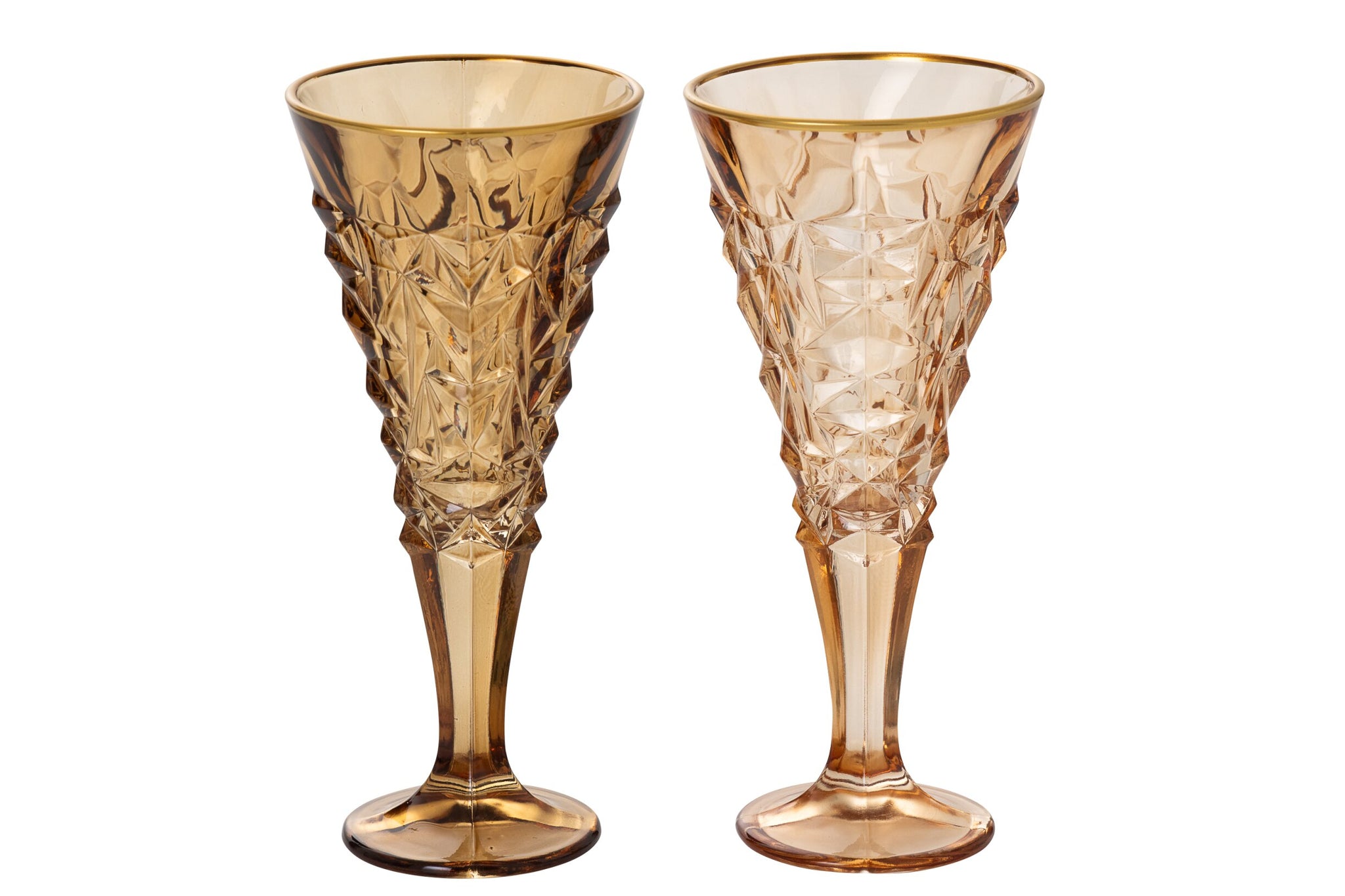 J-Line Verres à champagne en relief, bord doré, grand modèle, jaune ocre/bronze assortis - 2 pièces